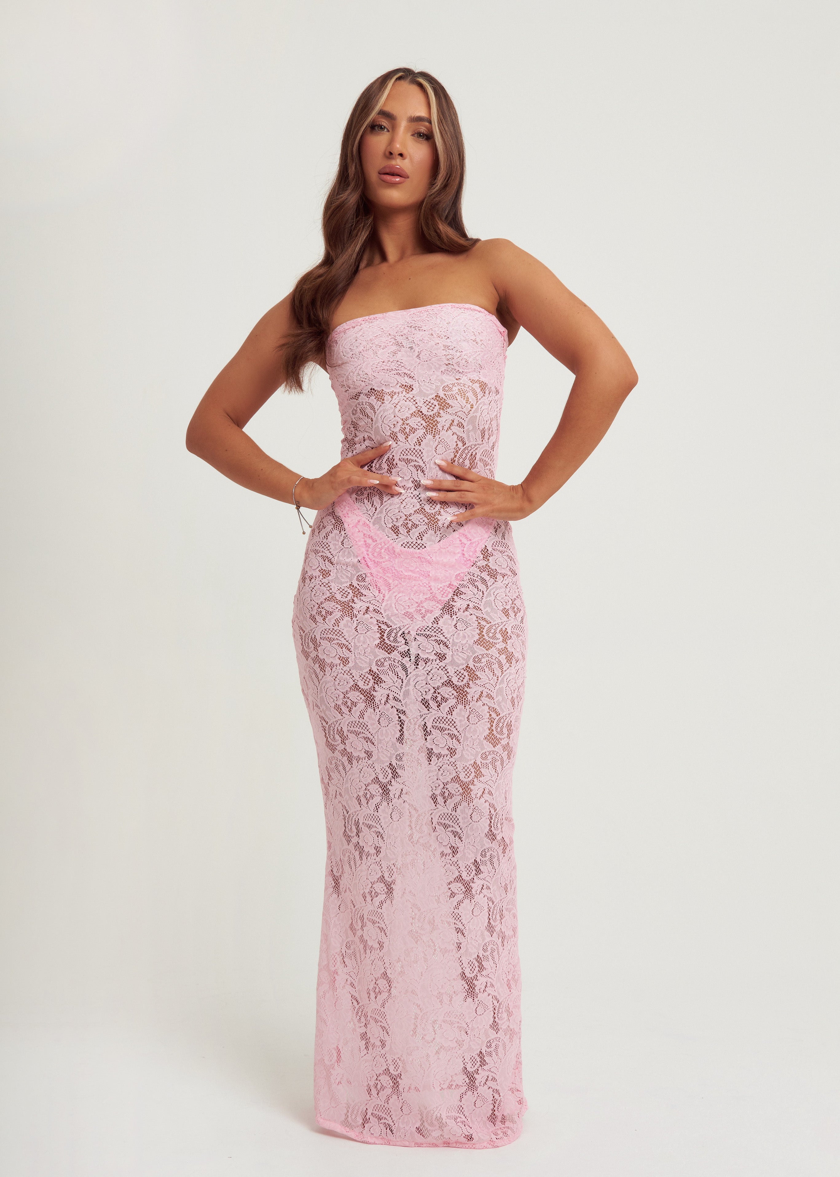 Lace Maxi Dress in Baby Pink