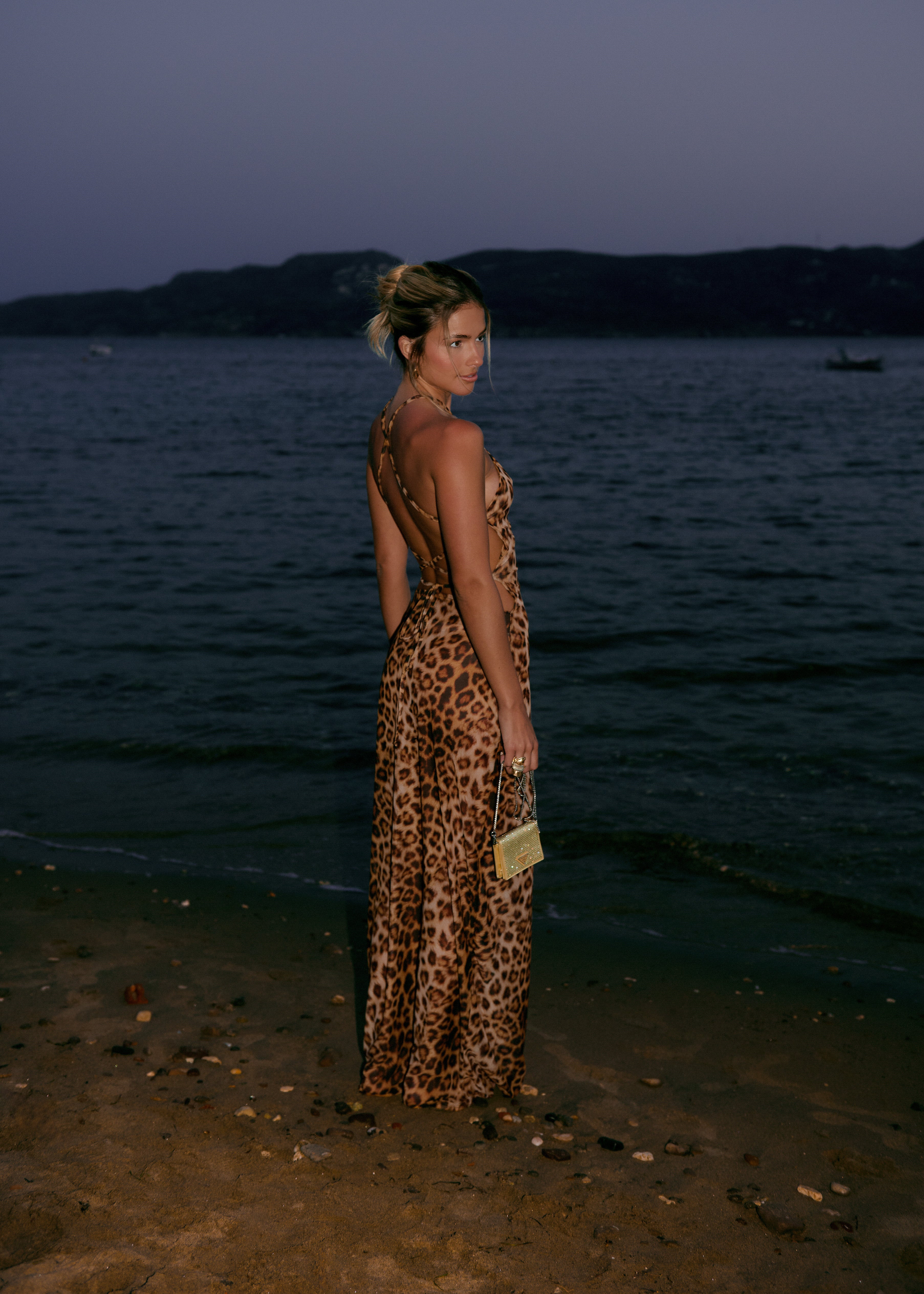 Ring Mesh Maxi Dress in Leopard