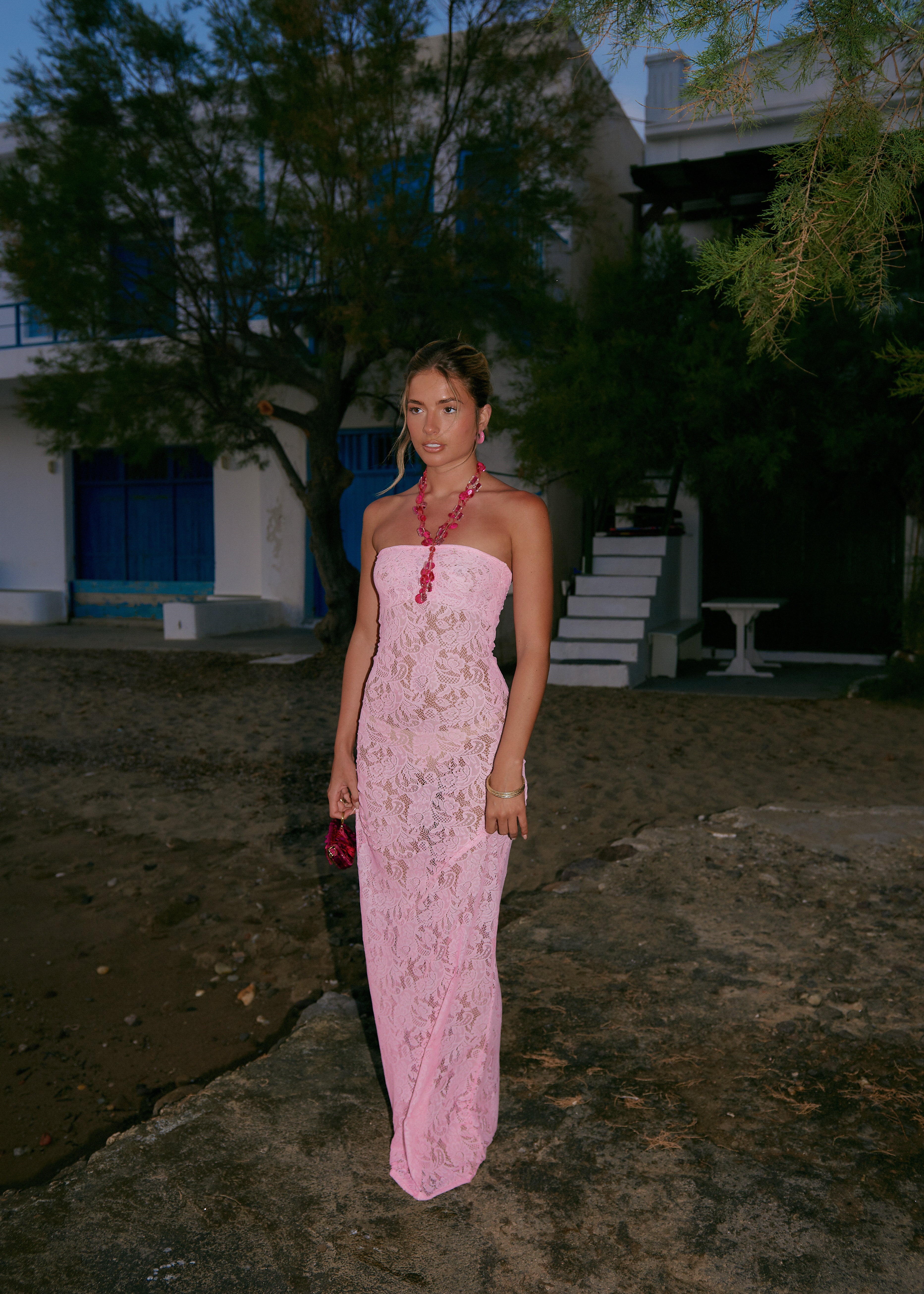 Lace Maxi Dress in Baby Pink