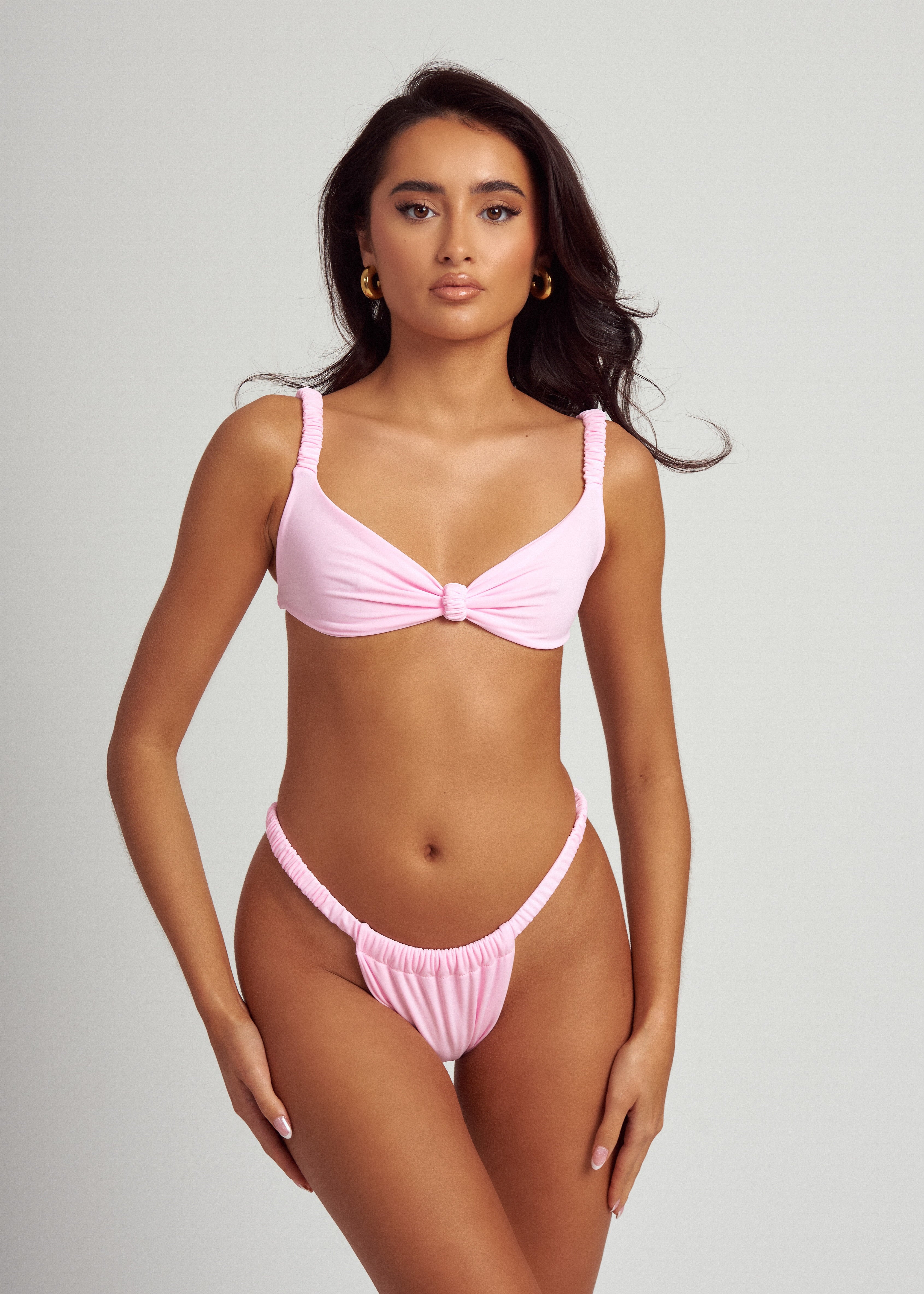 Ruched Bikini Bottoms in Baby Pink