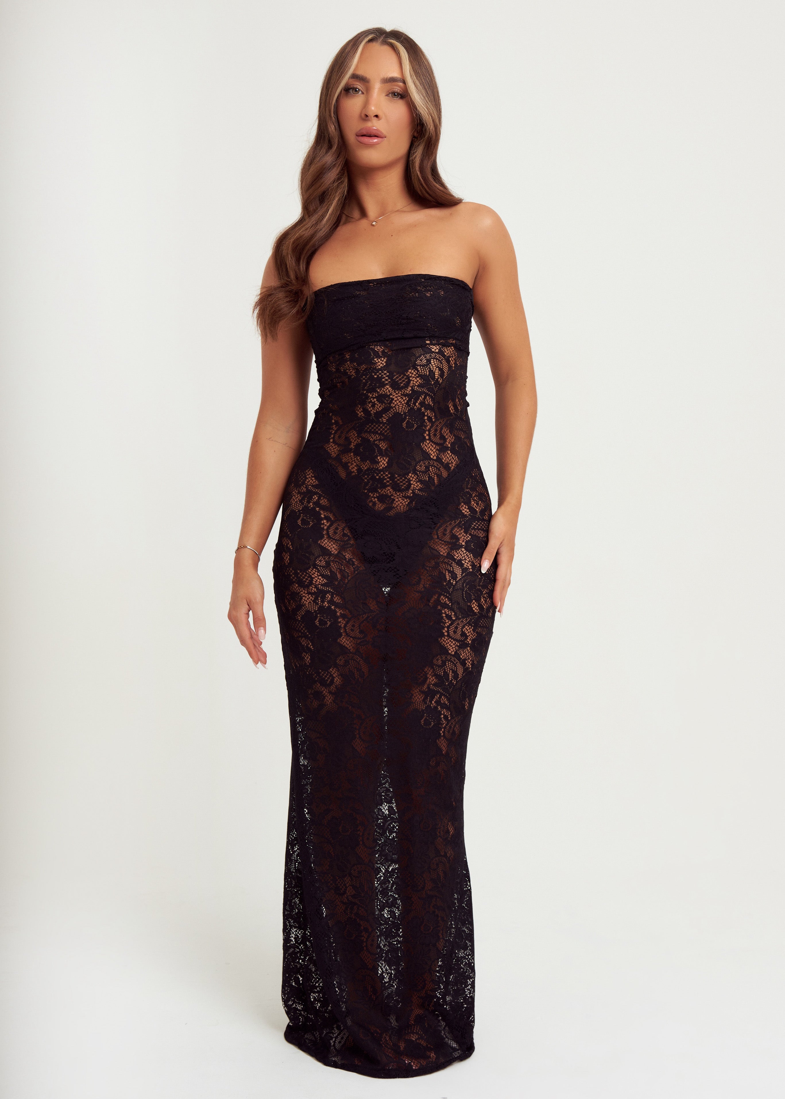 Lace Maxi Dress in Black