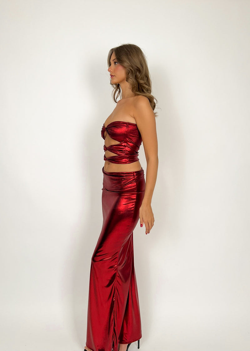 Red Foil Knot Top