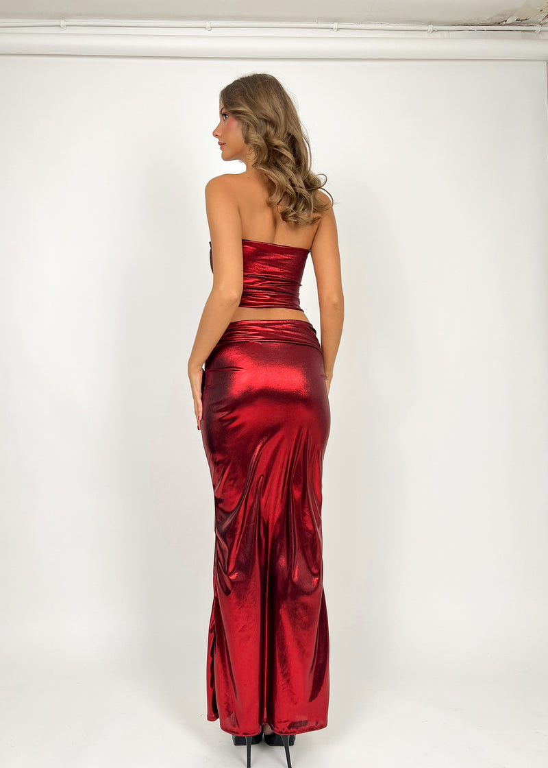 Red Foil Knot Top