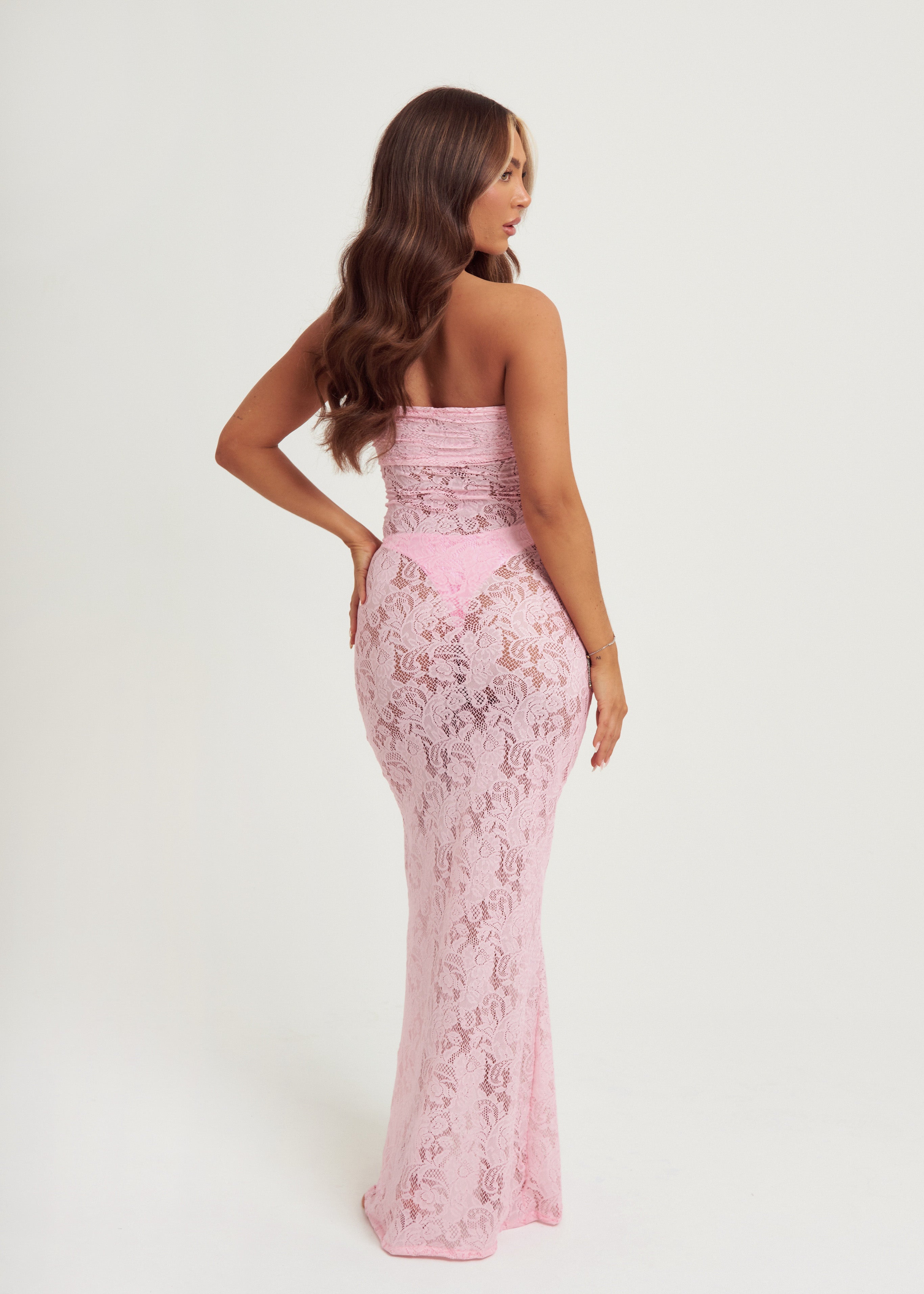 Lace Maxi Dress in Baby Pink