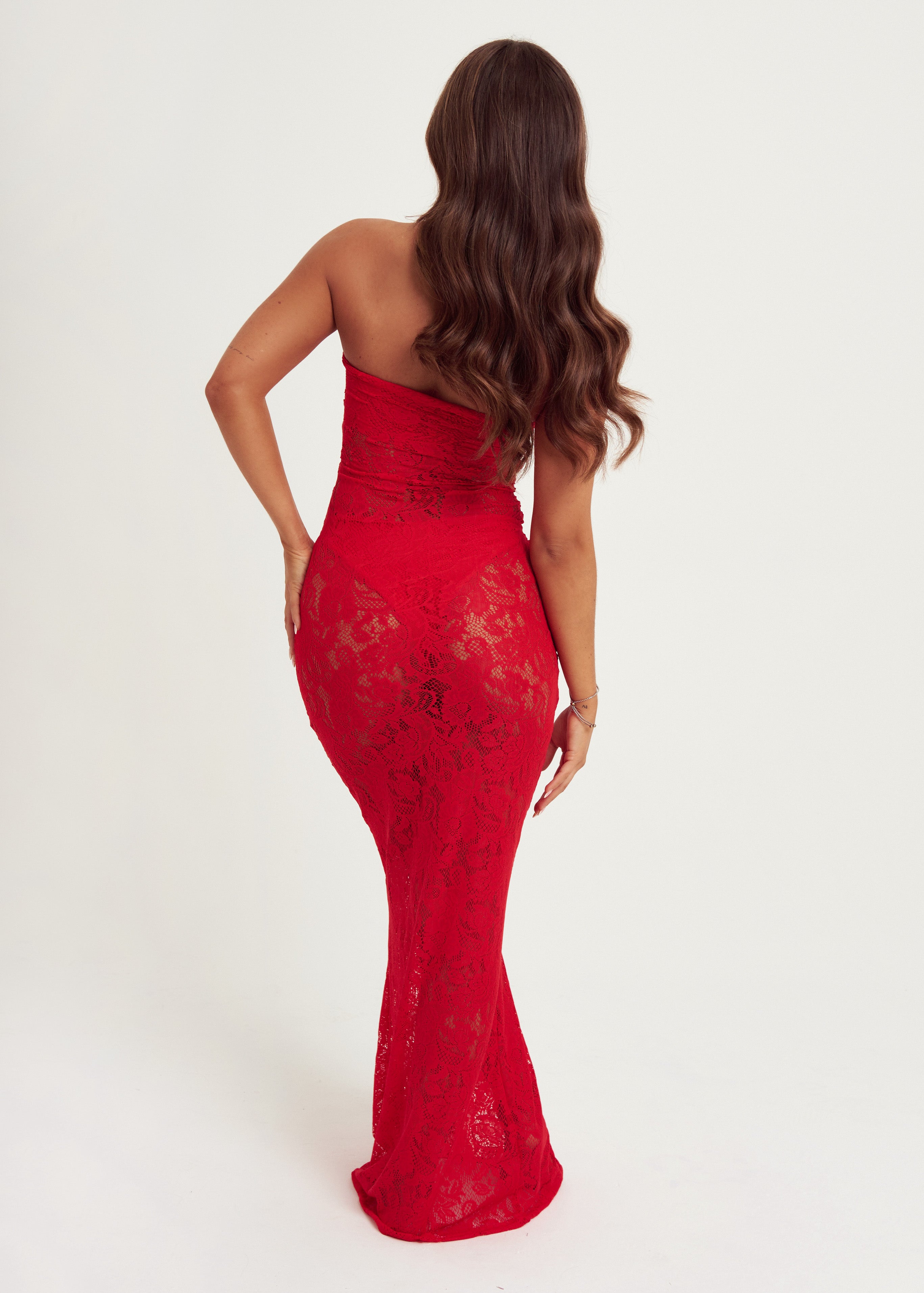 Lace Maxi Dress in Red