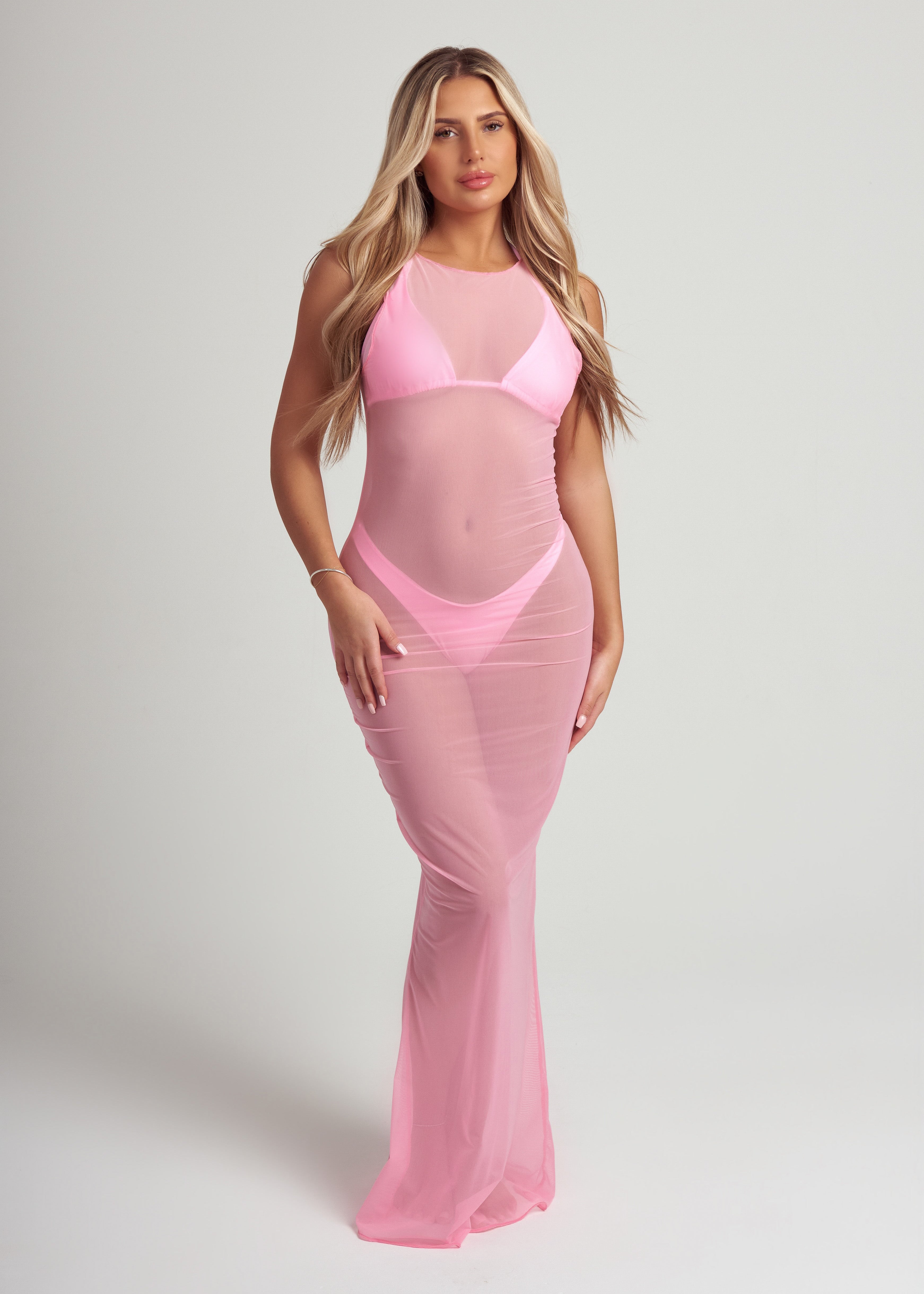 Mesh Maxi Dress in Baby Pink