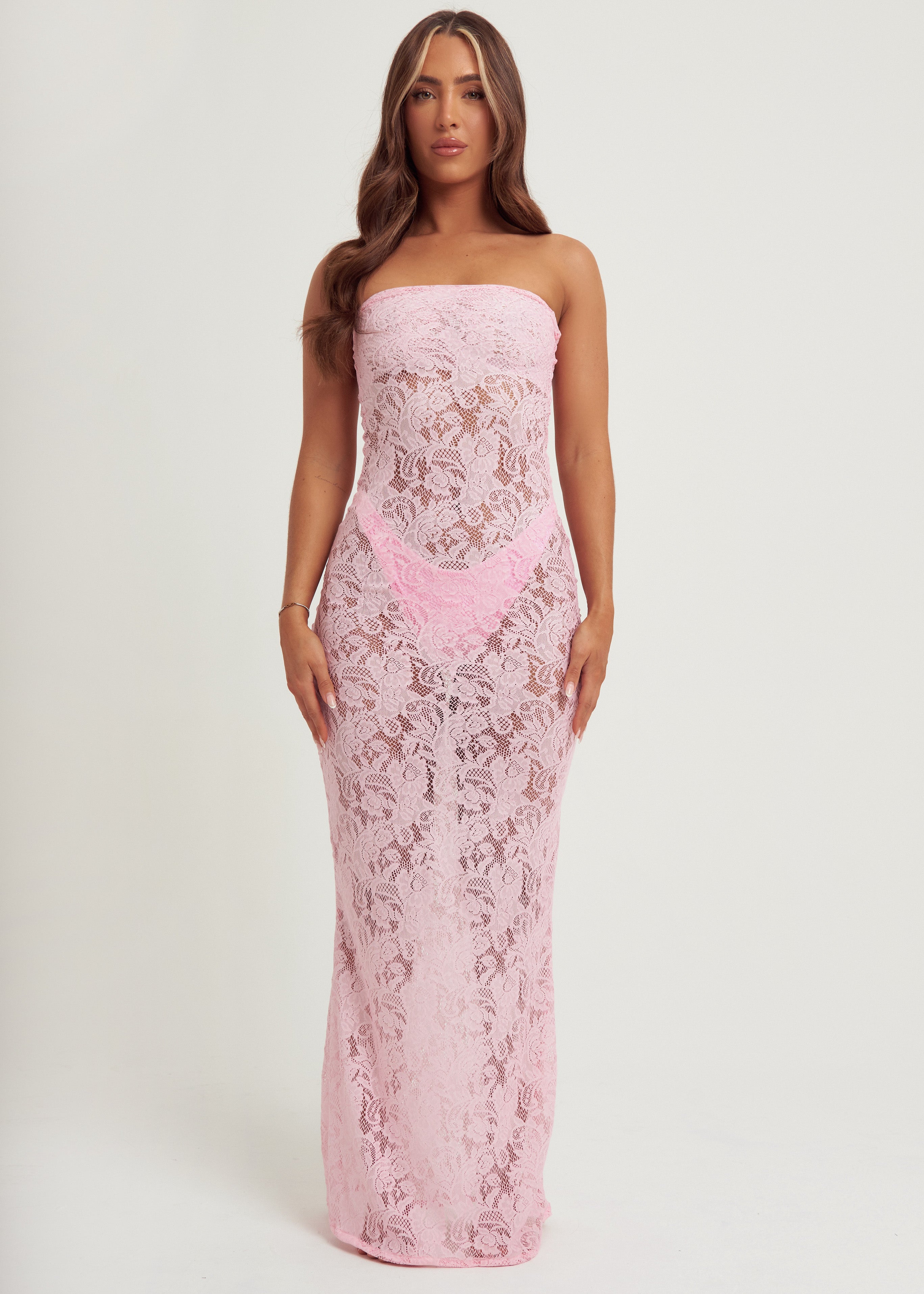 Lace Maxi Dress in Baby Pink