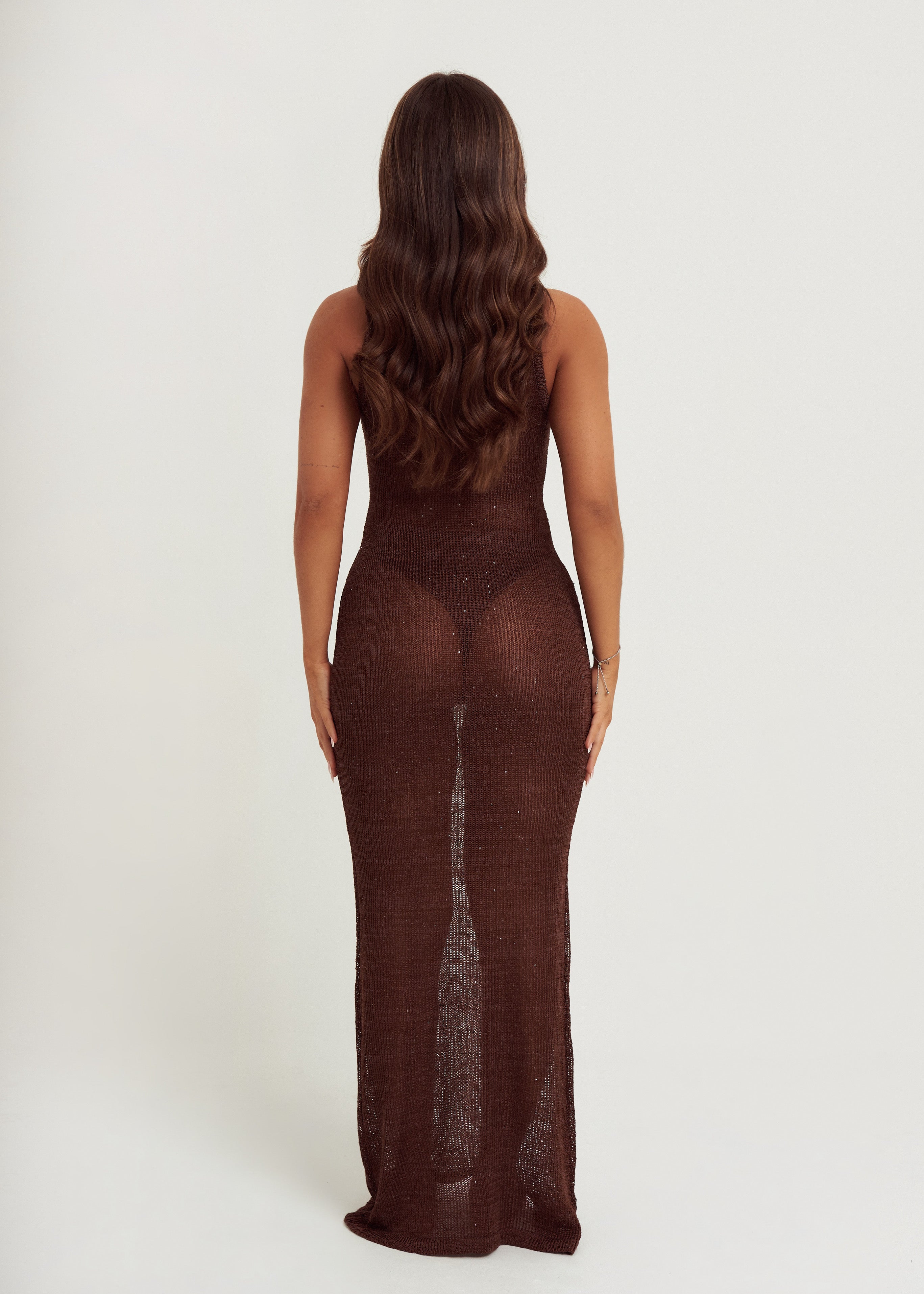 Sparkle Knit Maxi Dress in Brown