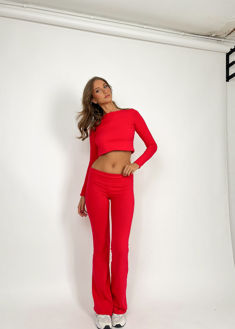 Red Cotton Yoga Trousers