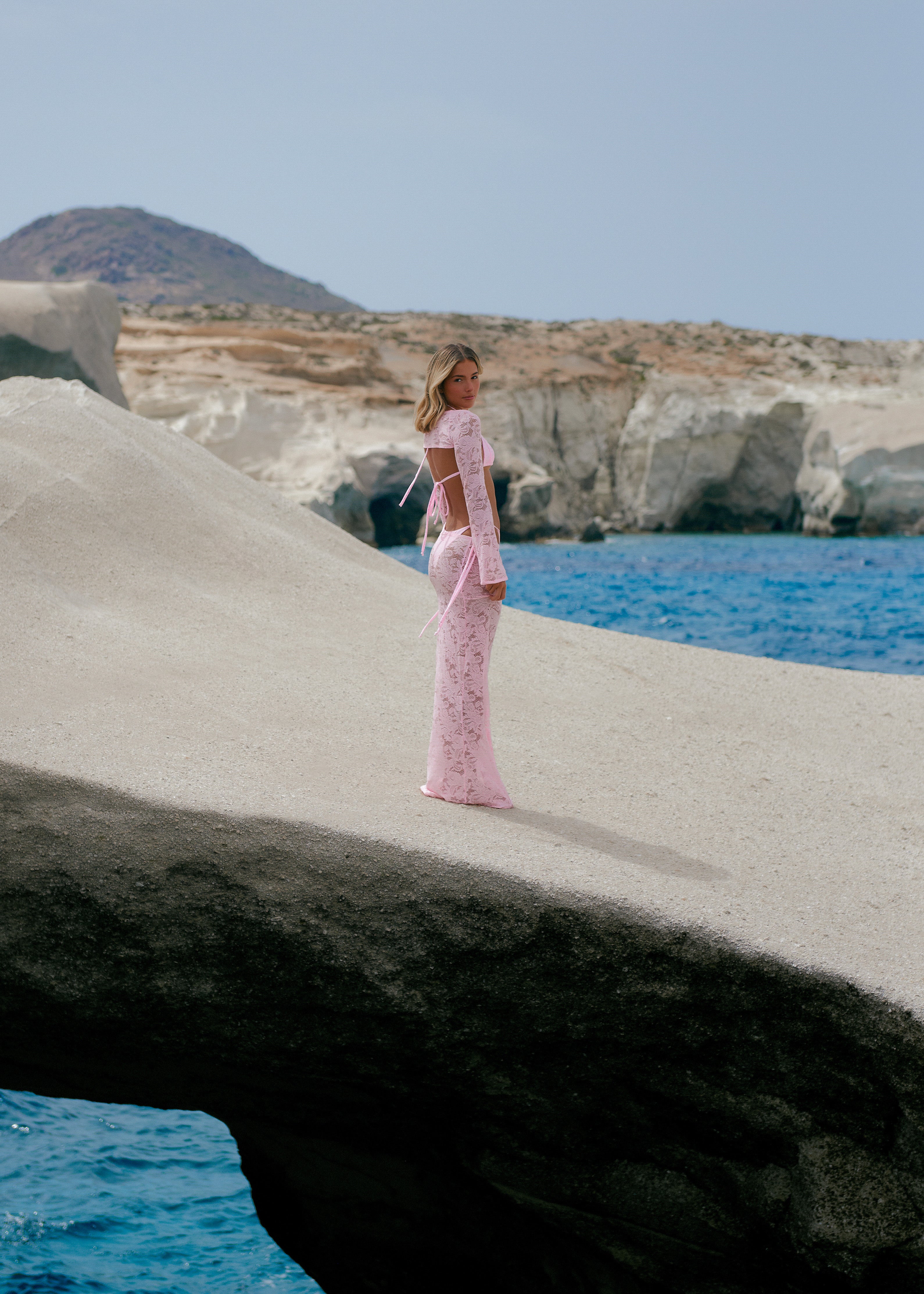 Lace Maxi Skirt in Baby Pink