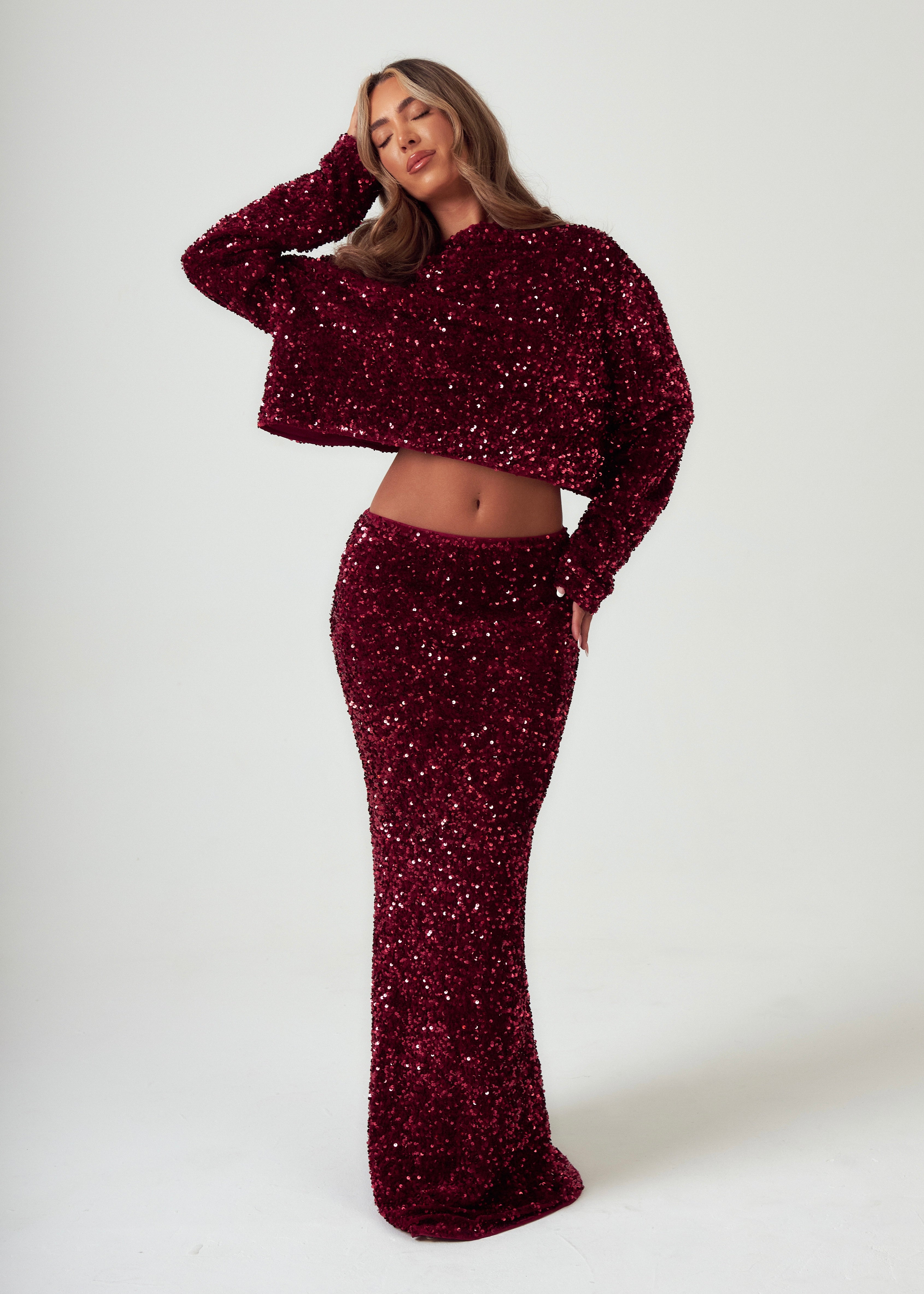 Sequin Bow Jacket in Burgundy