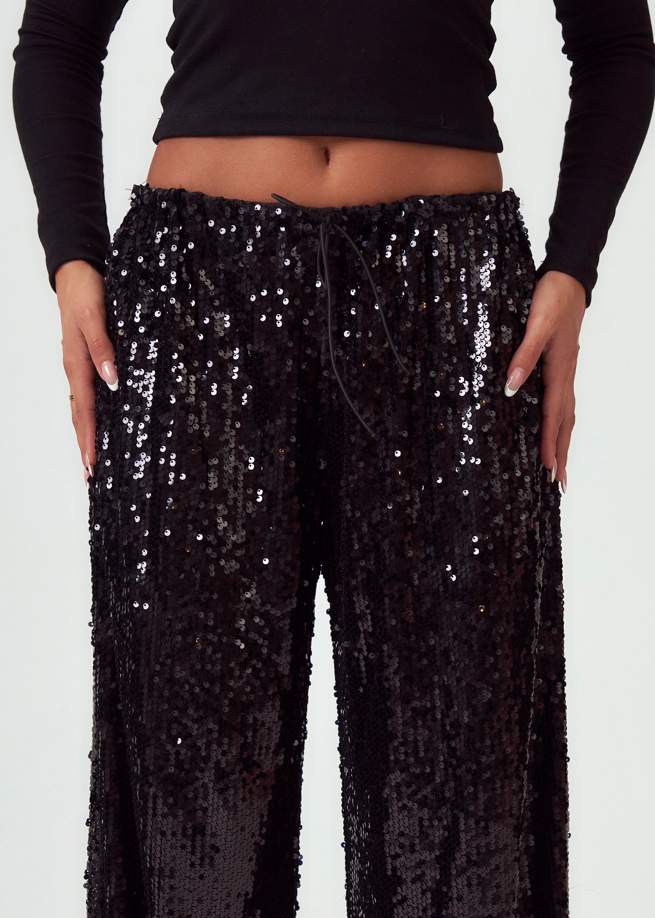 Sequin Trousers in Black