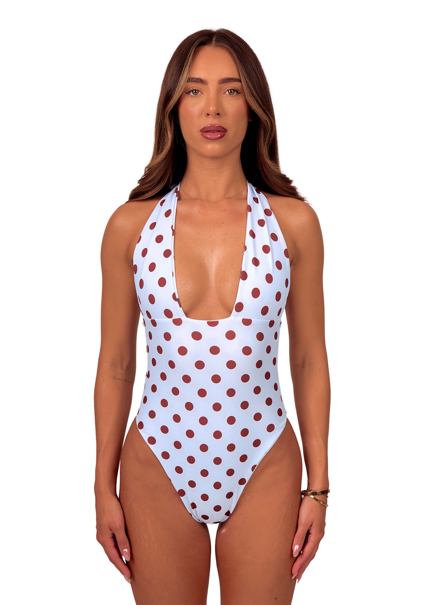 Halter Swimsuit in Blue Polka