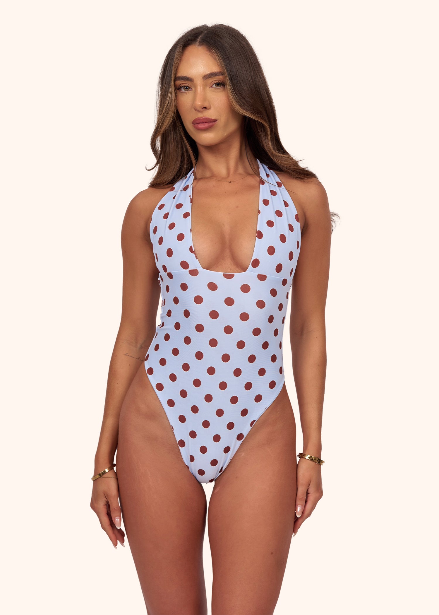 Halter Swimsuit in Blue Polka