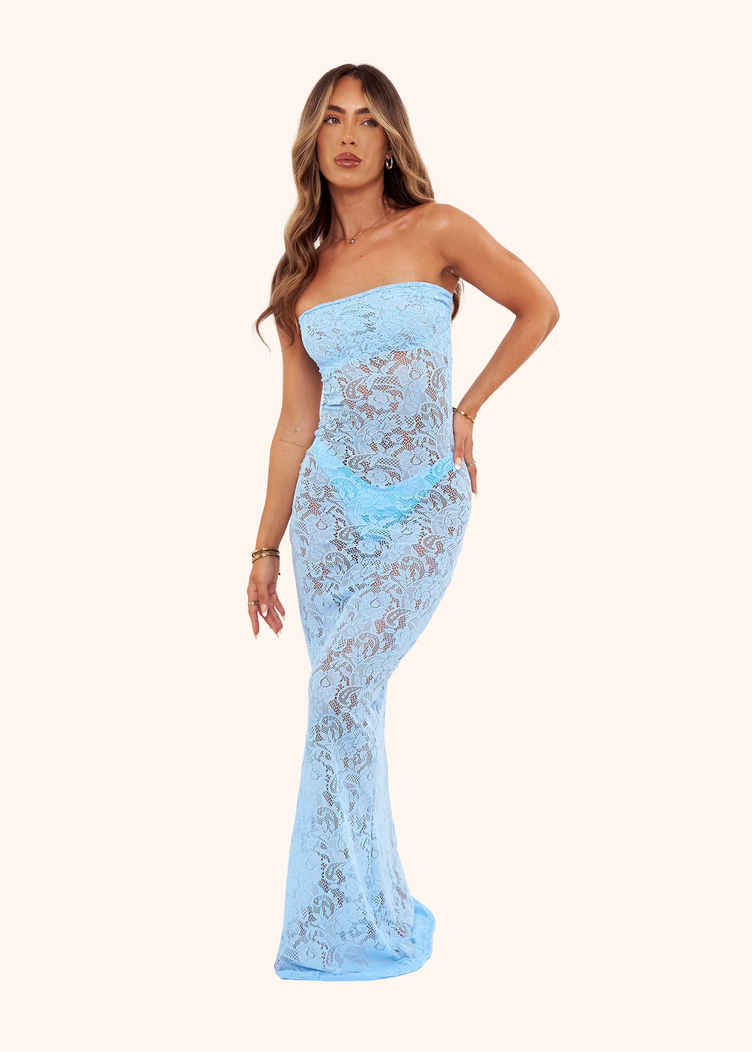 Lace Maxi Dress in Blue