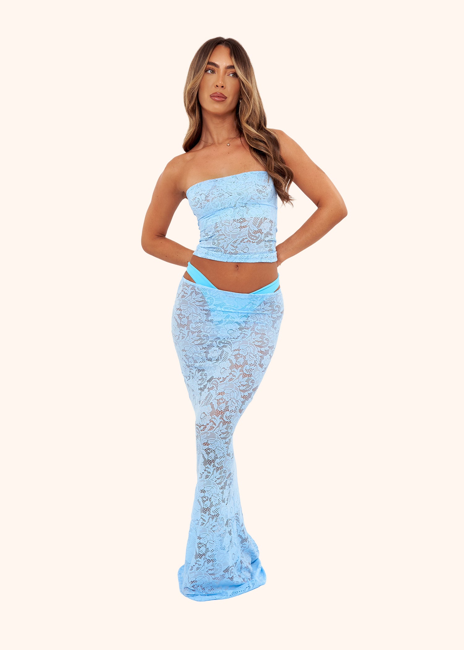 Lace Maxi Skirt in Blue