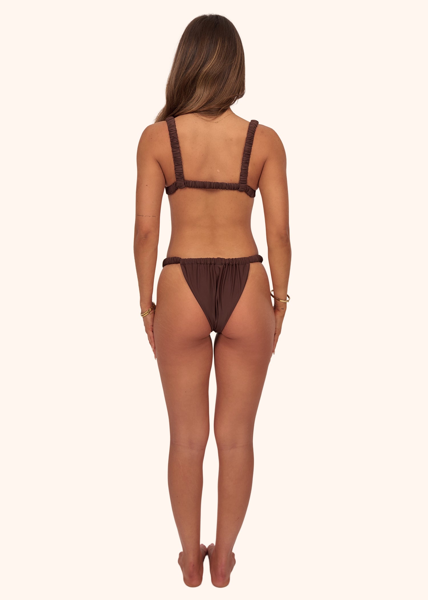 Ruched Bikini Top in Brown