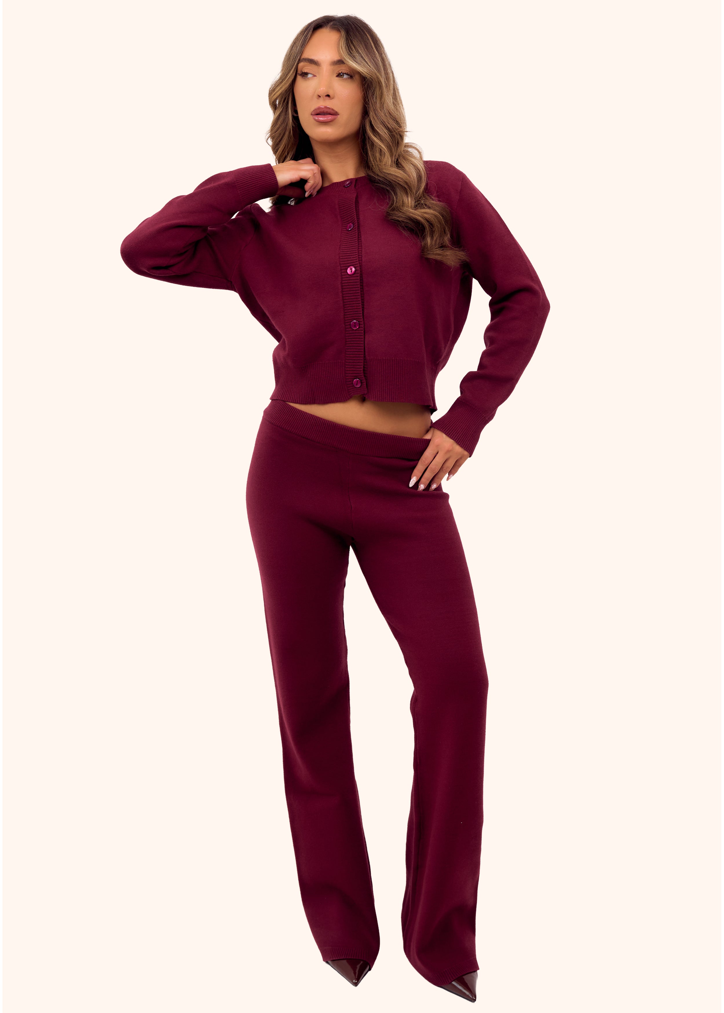 Knit Trousers in Burgundy