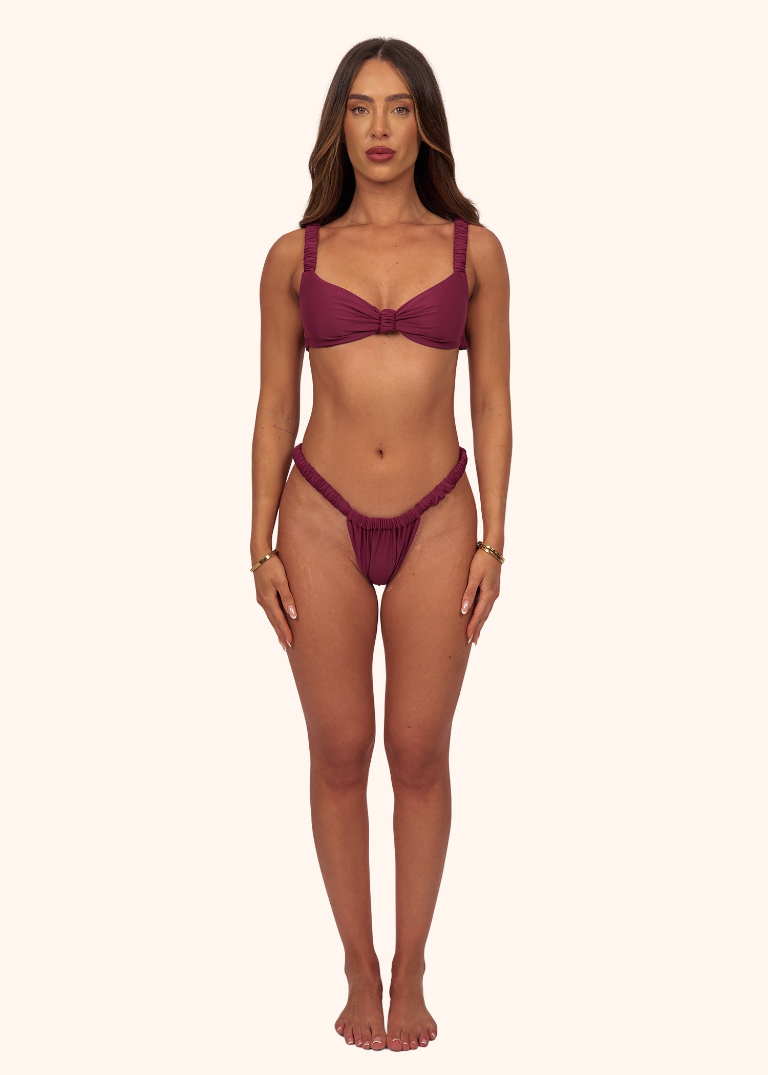 Ruched Bikini Bottoms in Burgundy