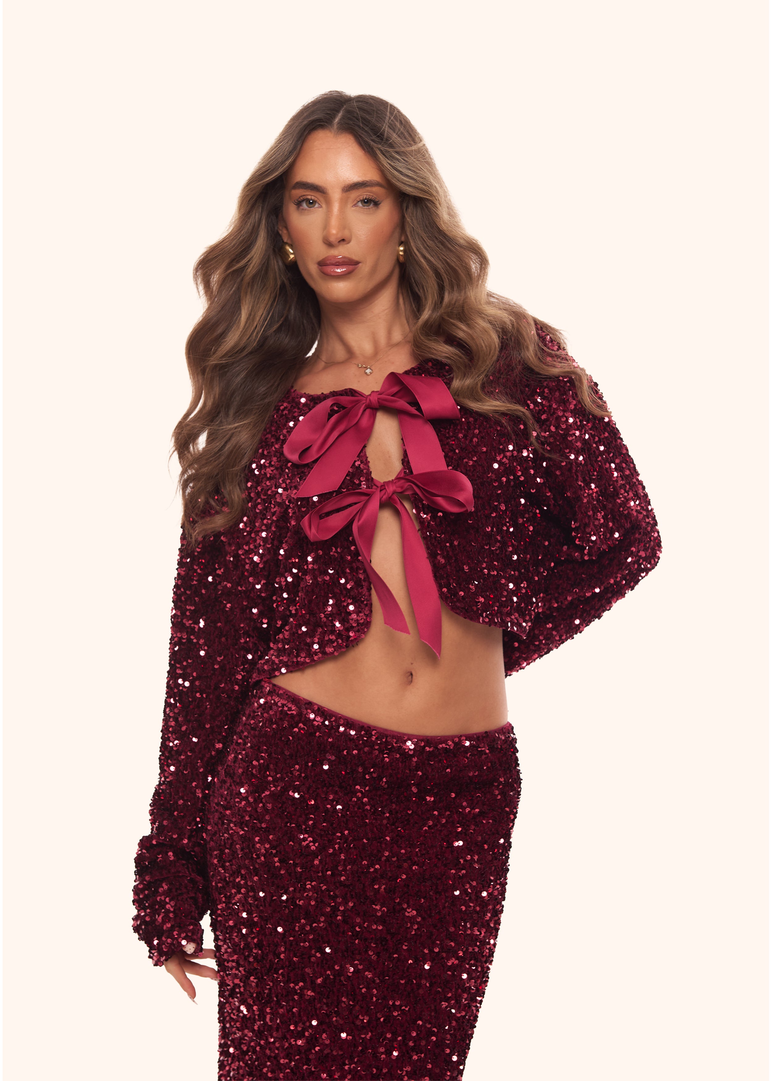 Sequin Bow Jacket in Burgundy