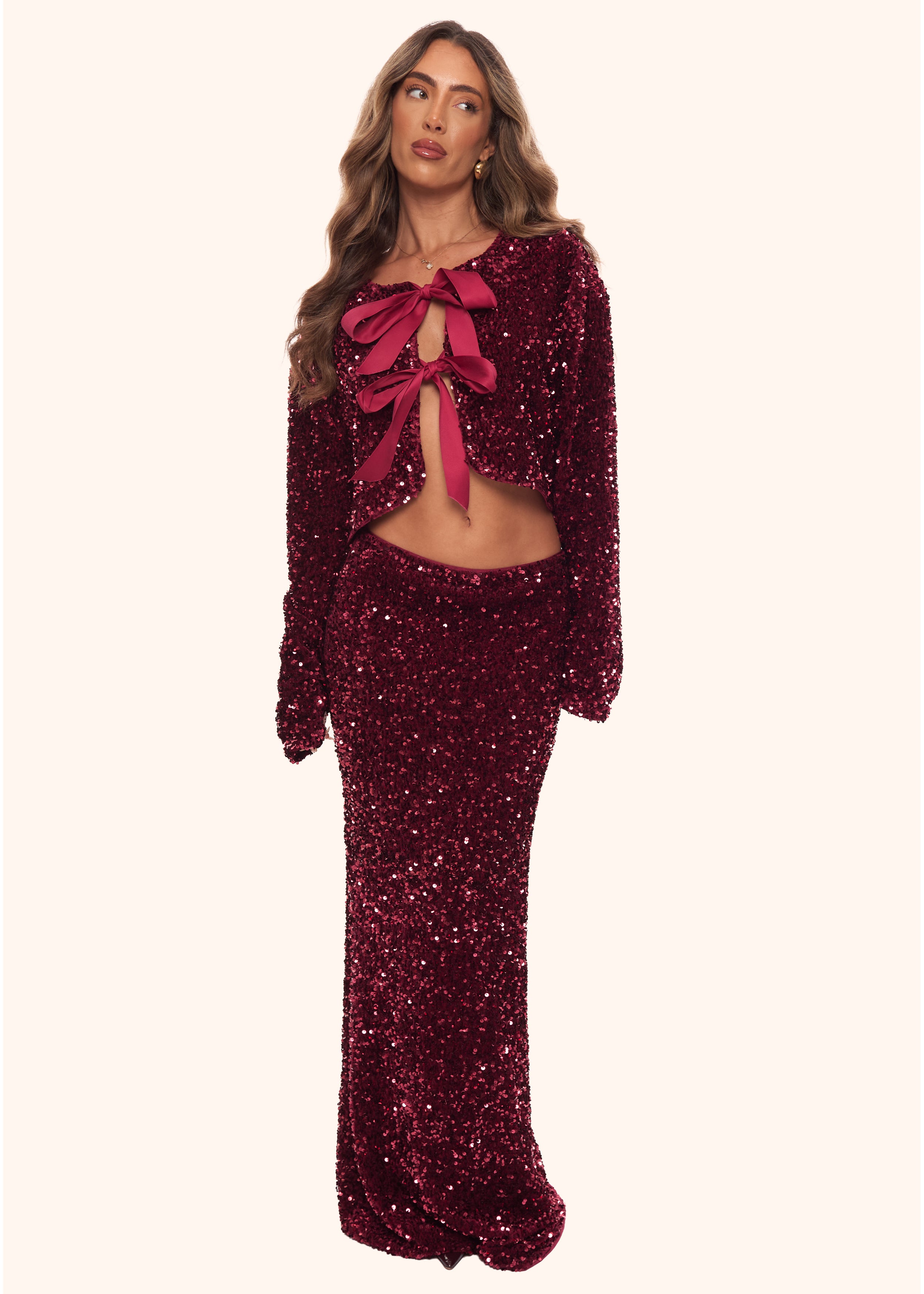 Sequin Maxi Skirt in Burgundy