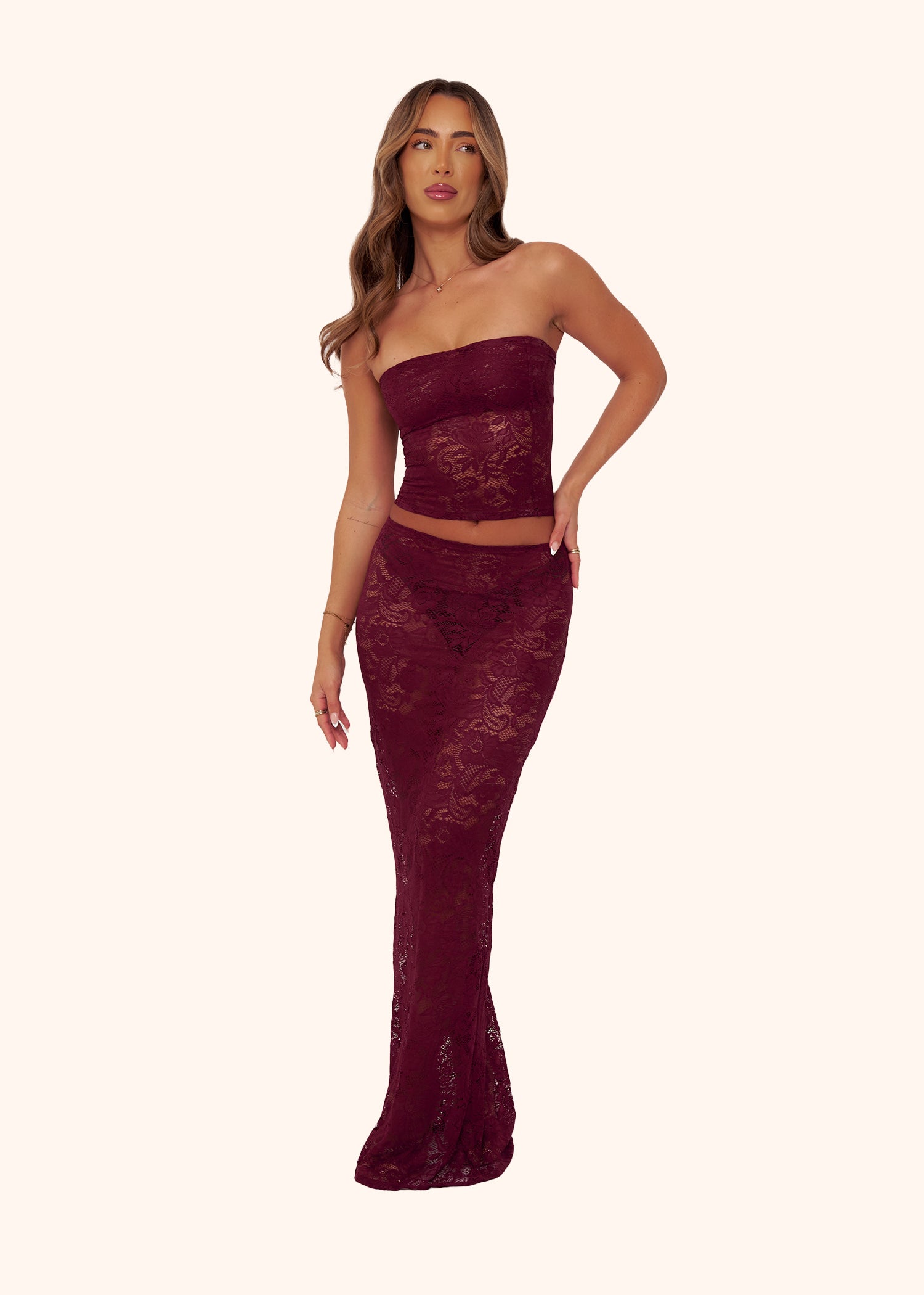 Lace Maxi Skirt in Burgundy