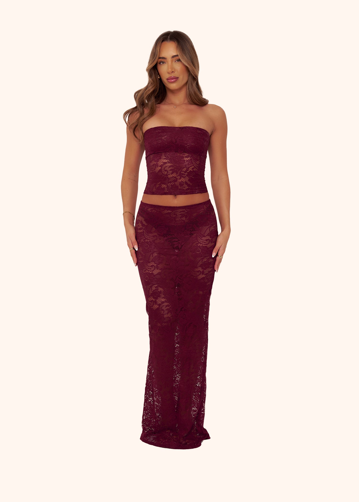 Lace Maxi Skirt in Burgundy