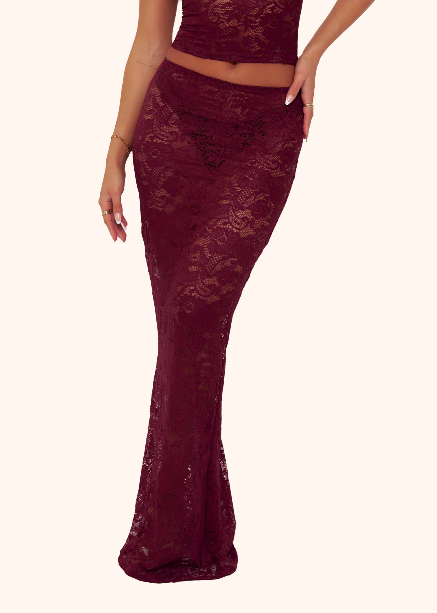 Lace Maxi Skirt in Burgundy