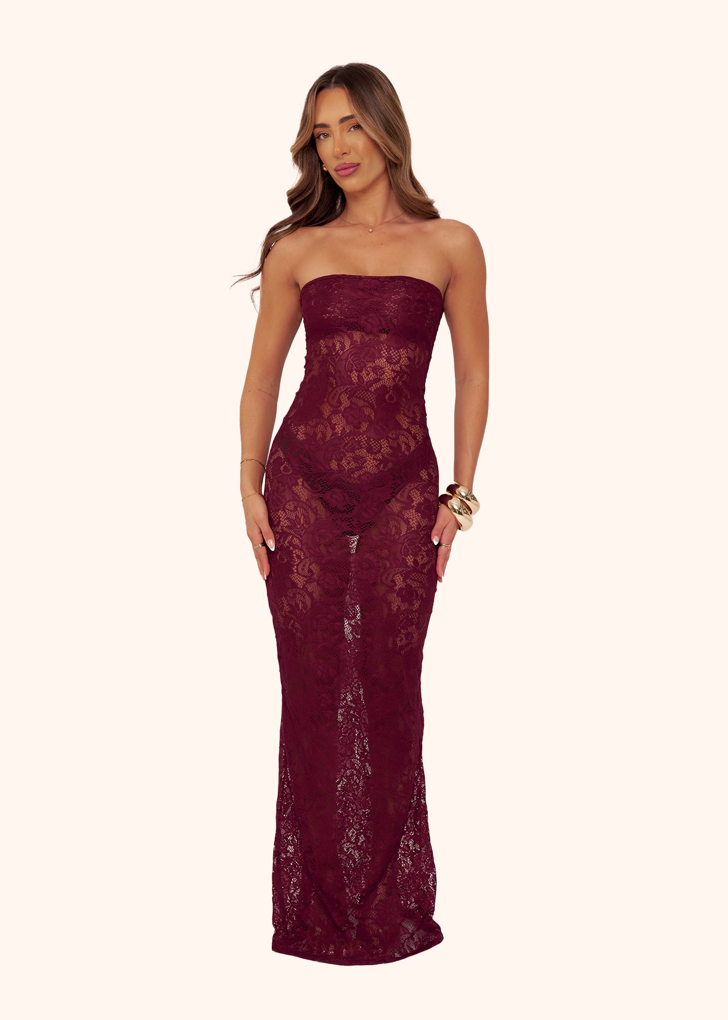 Lace Maxi Dress in Burgundy