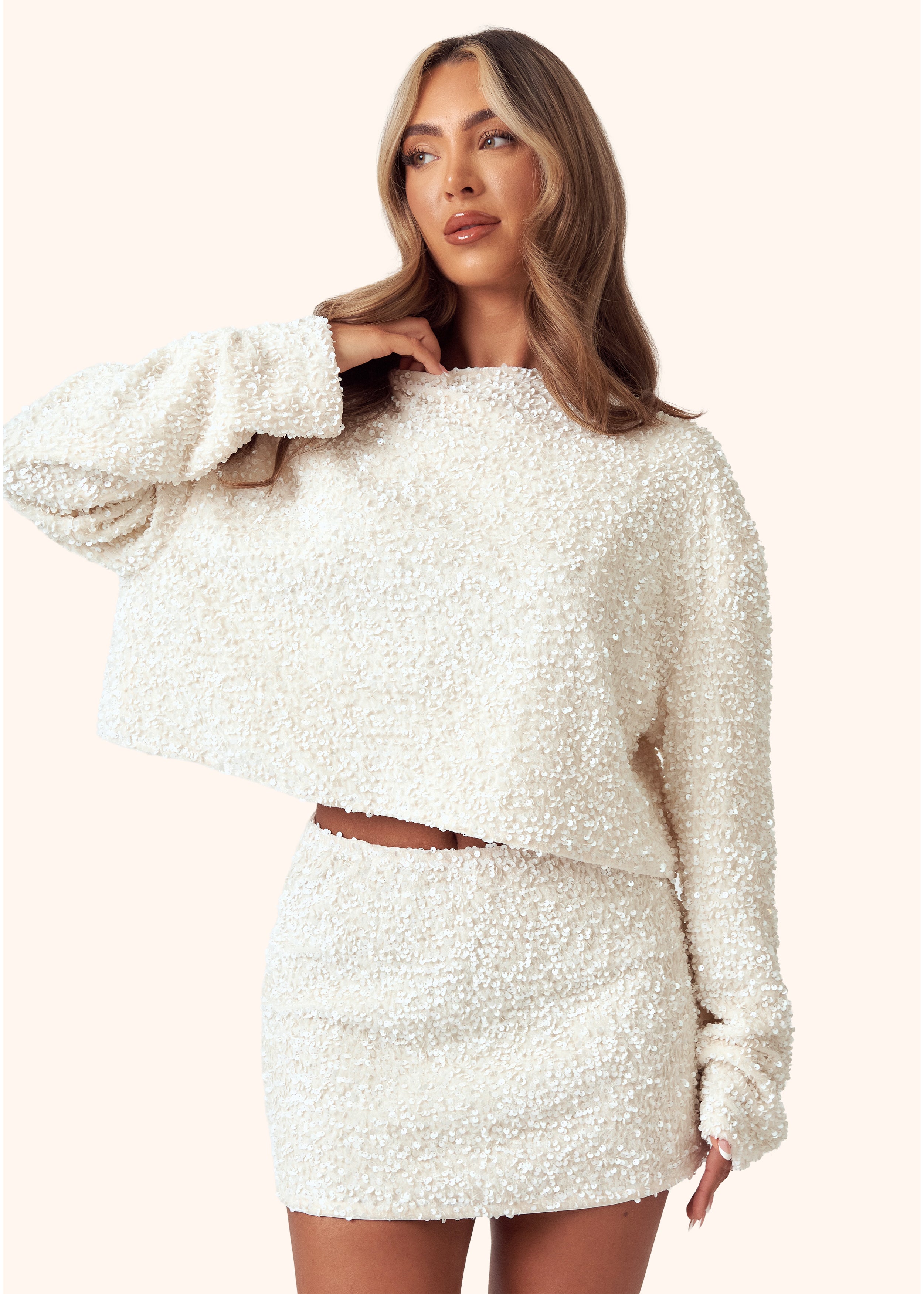 Sequin Mini Skirt in Cream