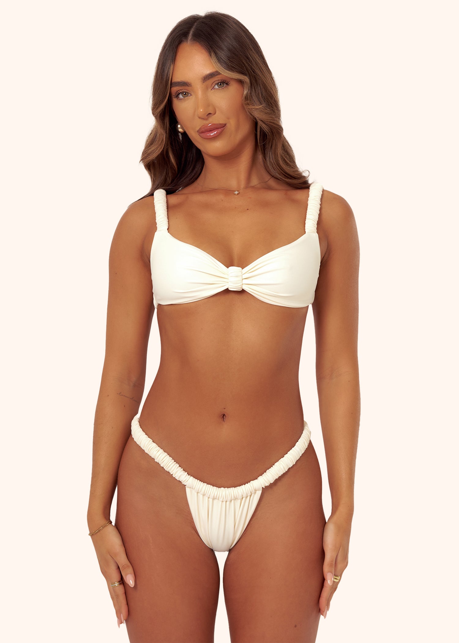 Ruched Bikini Bottoms in Cream