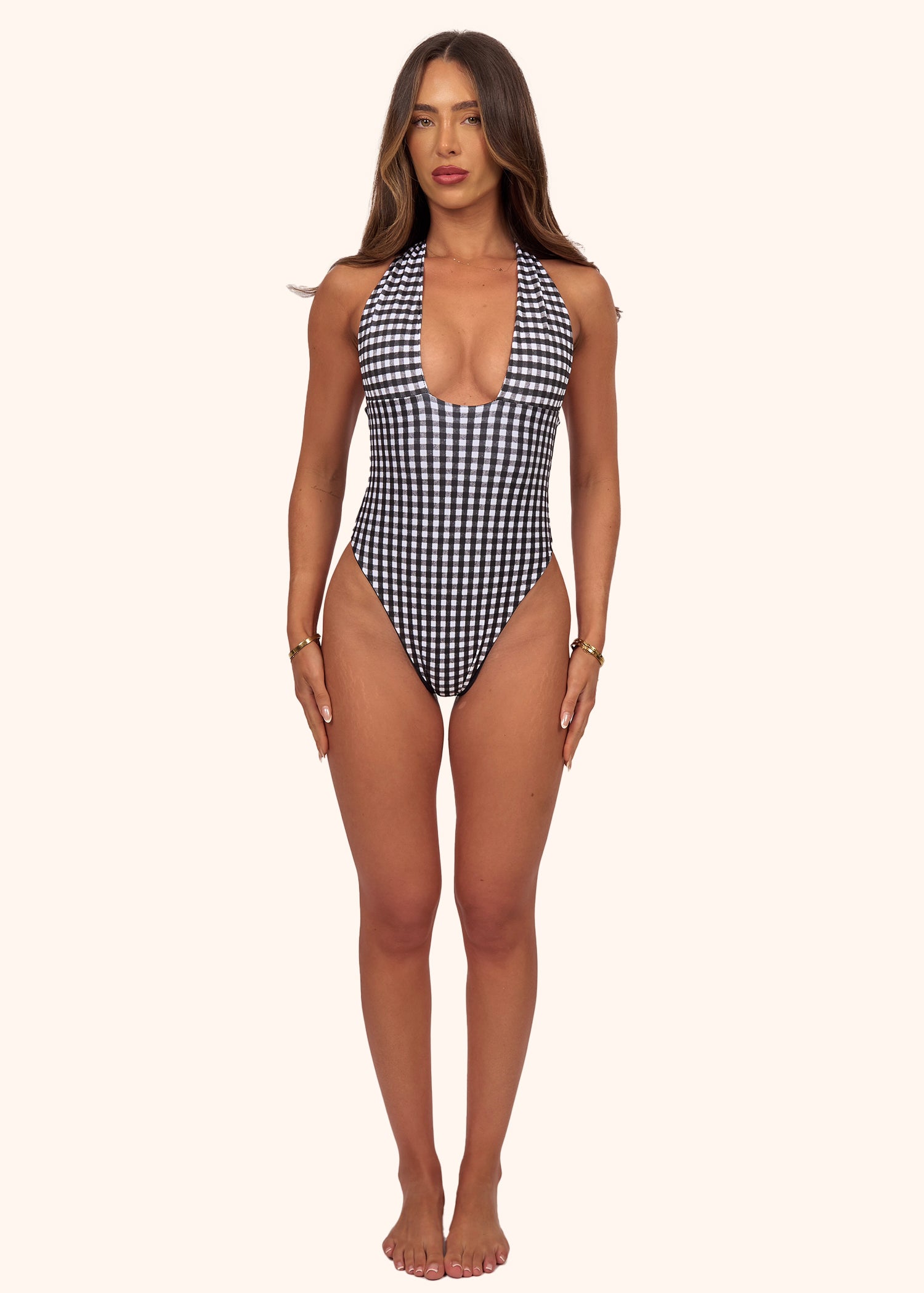 Halter Swimsuit in Black Gingham