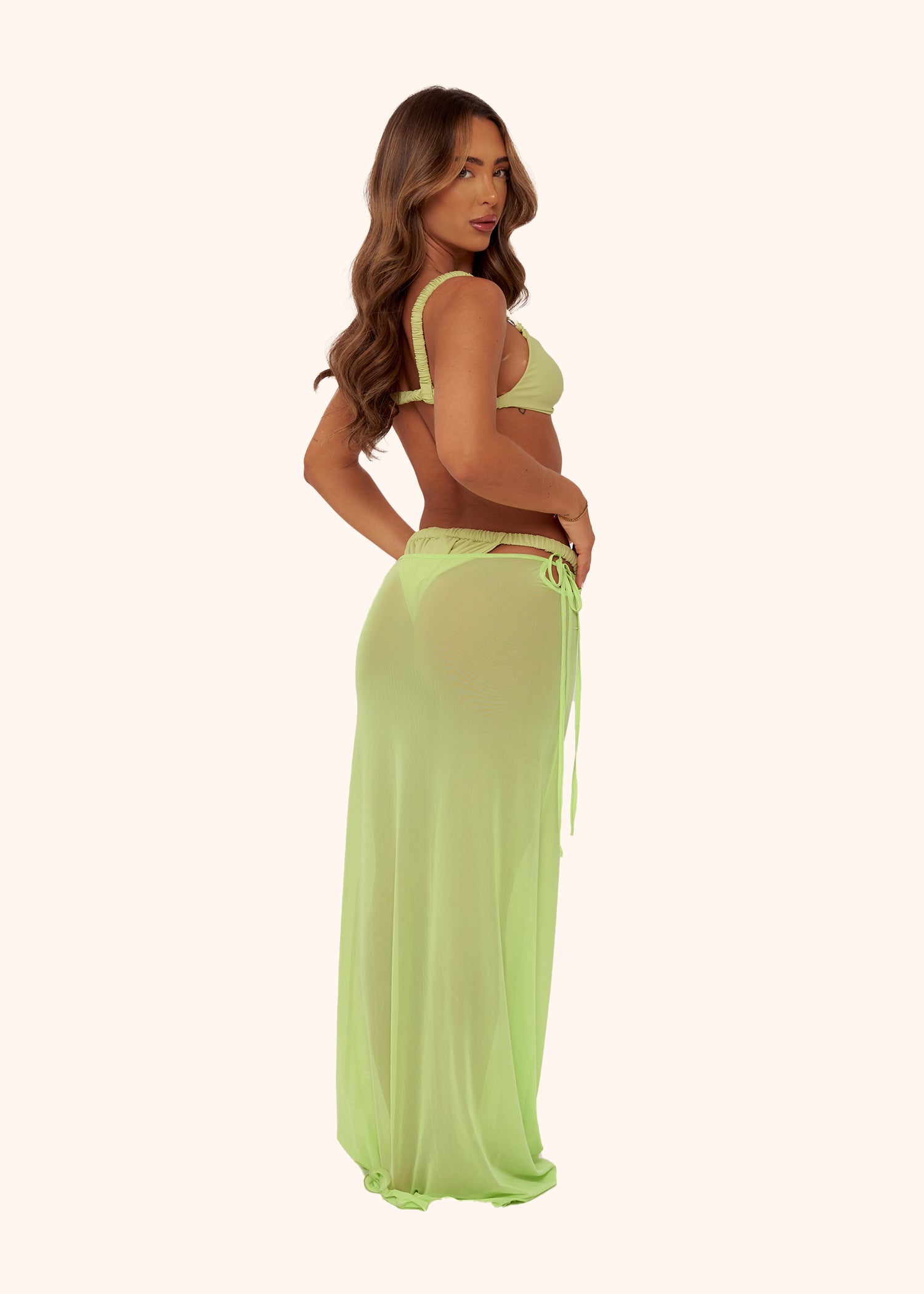 Mesh Tie Maxi Skirt in Apple Green