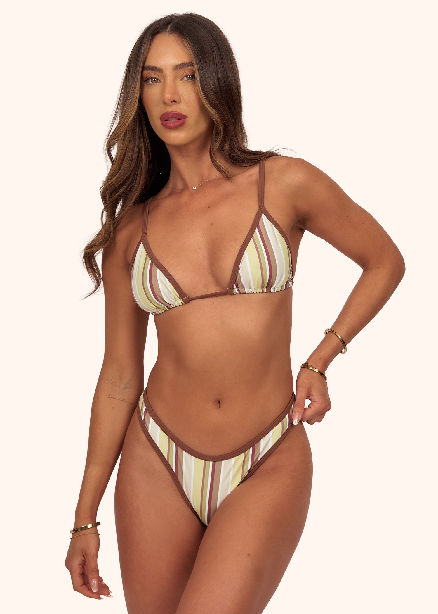 Triangle Bikini Top in Green Stripe