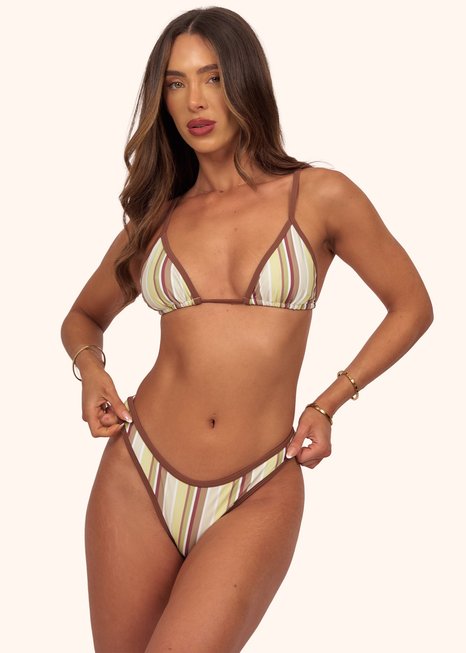 Cheeky Bikini Bottoms in Green Stripe
