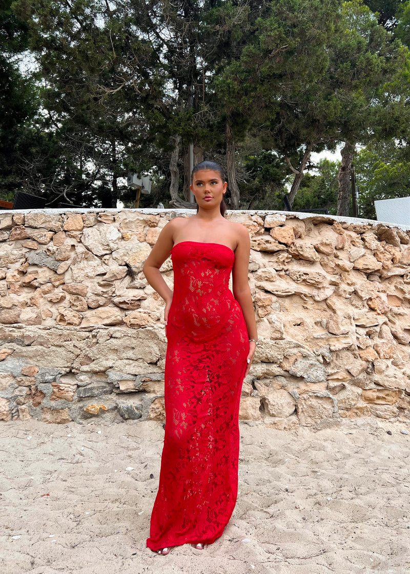 Red Lace Maxi Dress