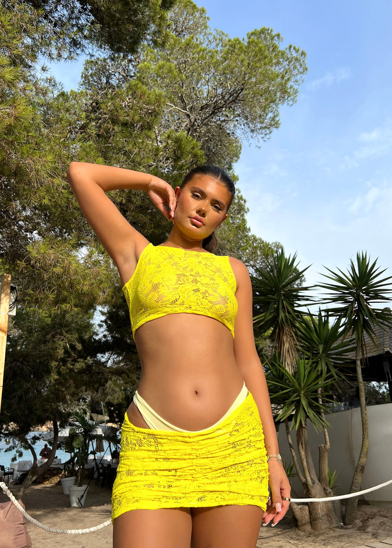 Yellow Lace Mini Skirt