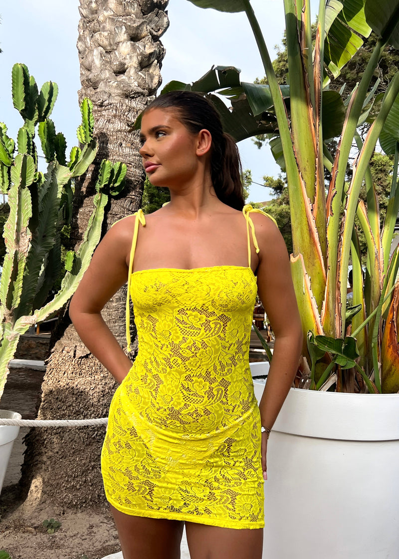 Yellow Lace Mini Dress
