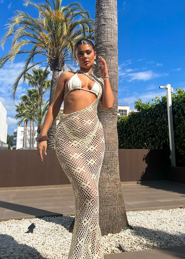 Cream Crochet Cut Out Maxi Dress