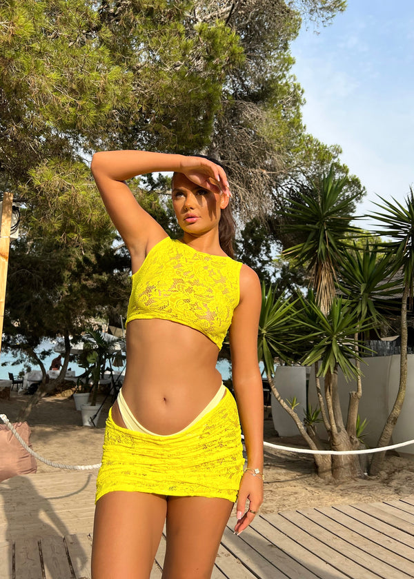 Yellow Lace Mini Skirt