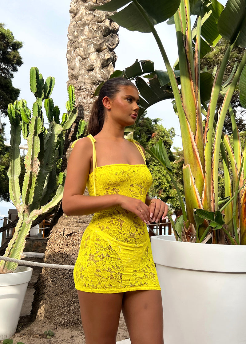 Yellow Lace Mini Dress