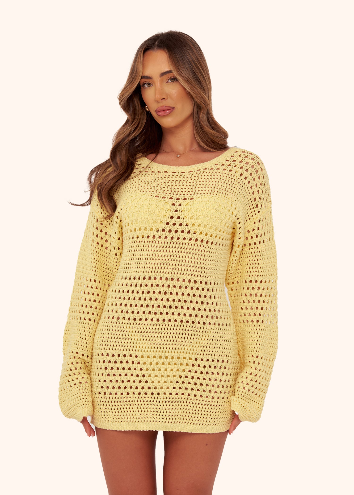 Crochet Mini Dress in Lemon