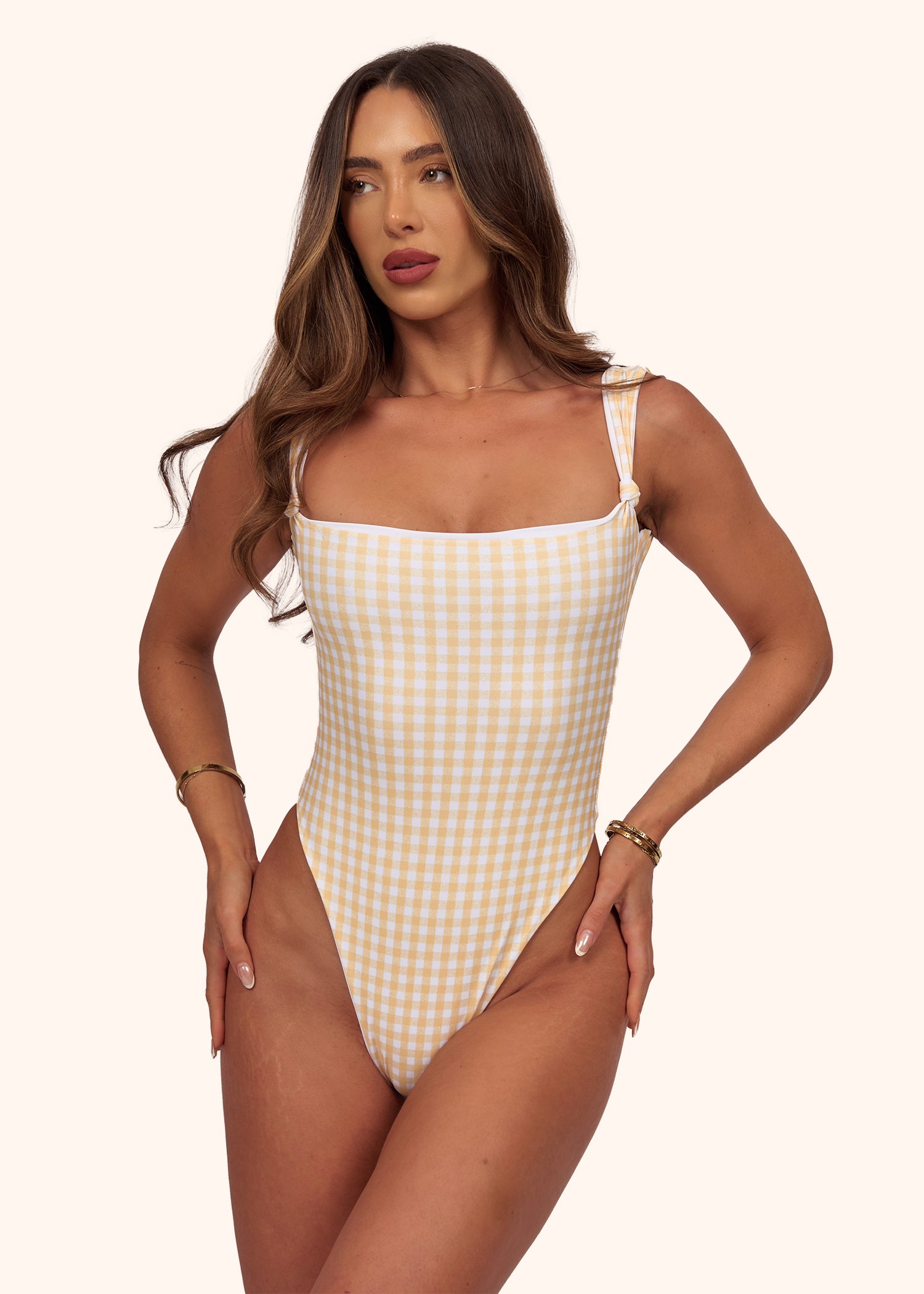 Knot Swimsuit in Lemon Gingham