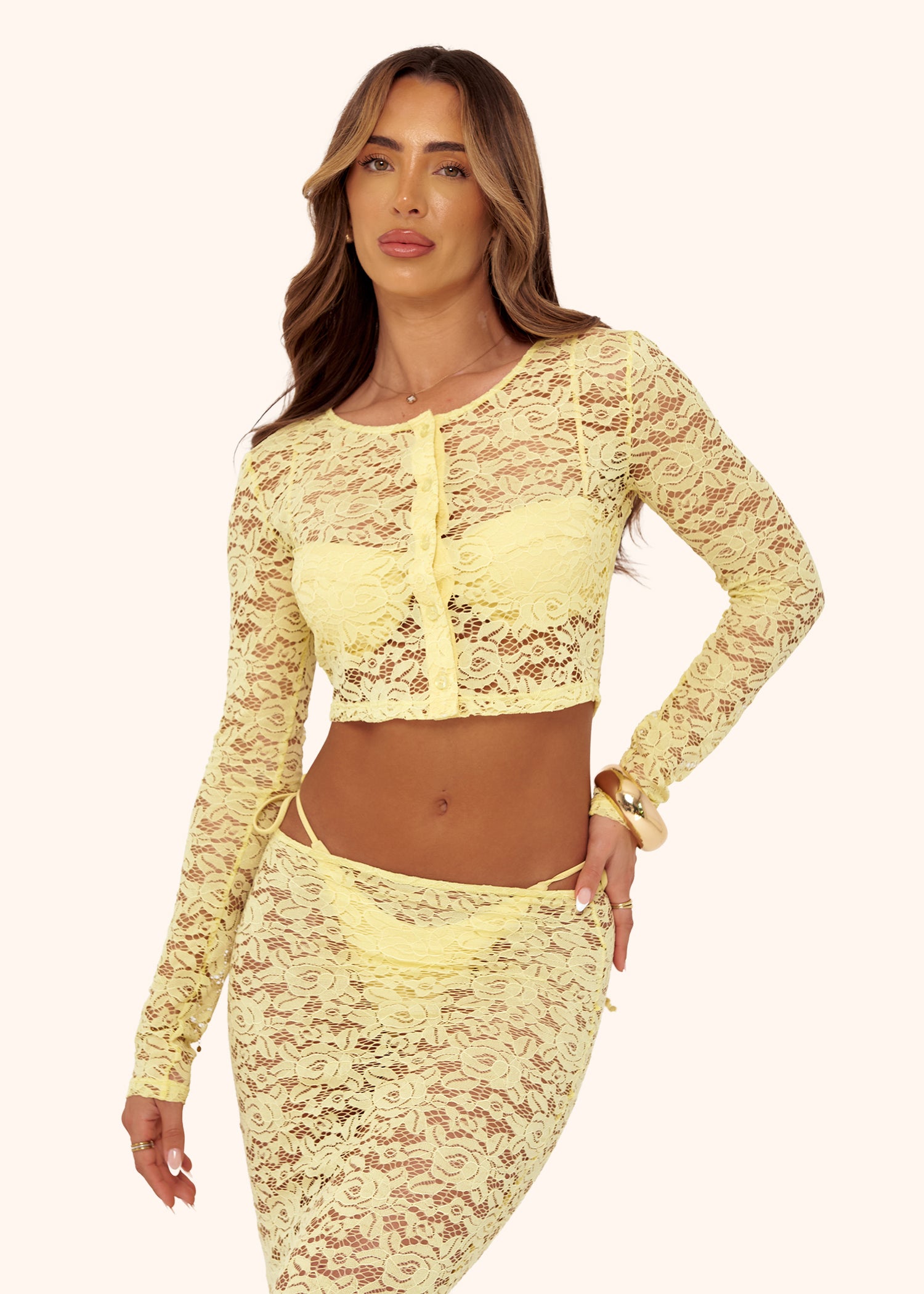 Lace Button Top in Lemon