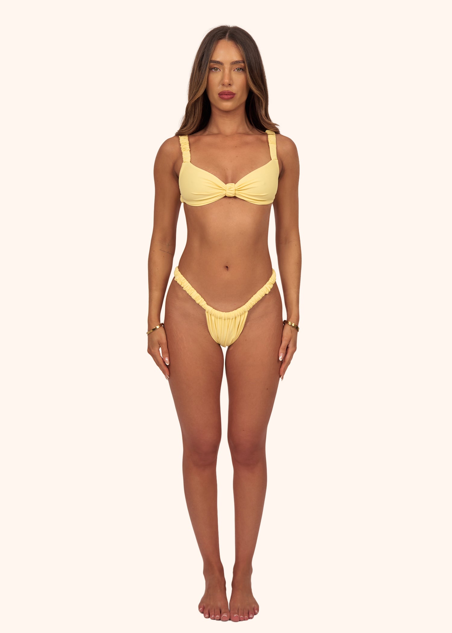 Ruched Bikini Top in Lemon