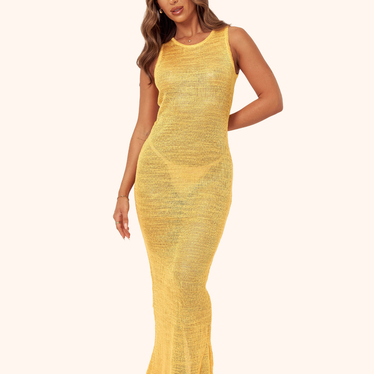 Sparkle Knit Maxi Dress in Mango