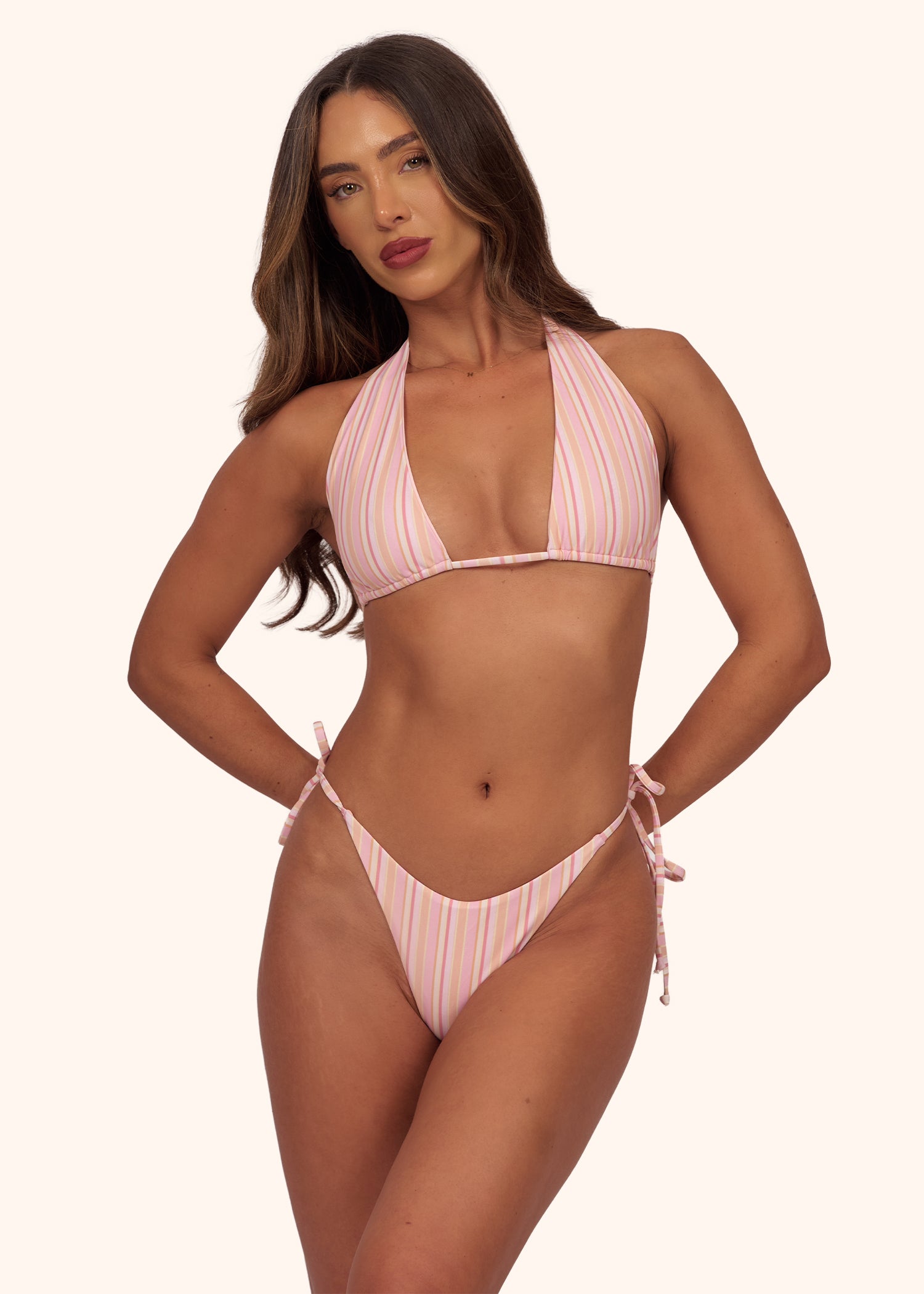Halter Bikini Top in Pink Stripe