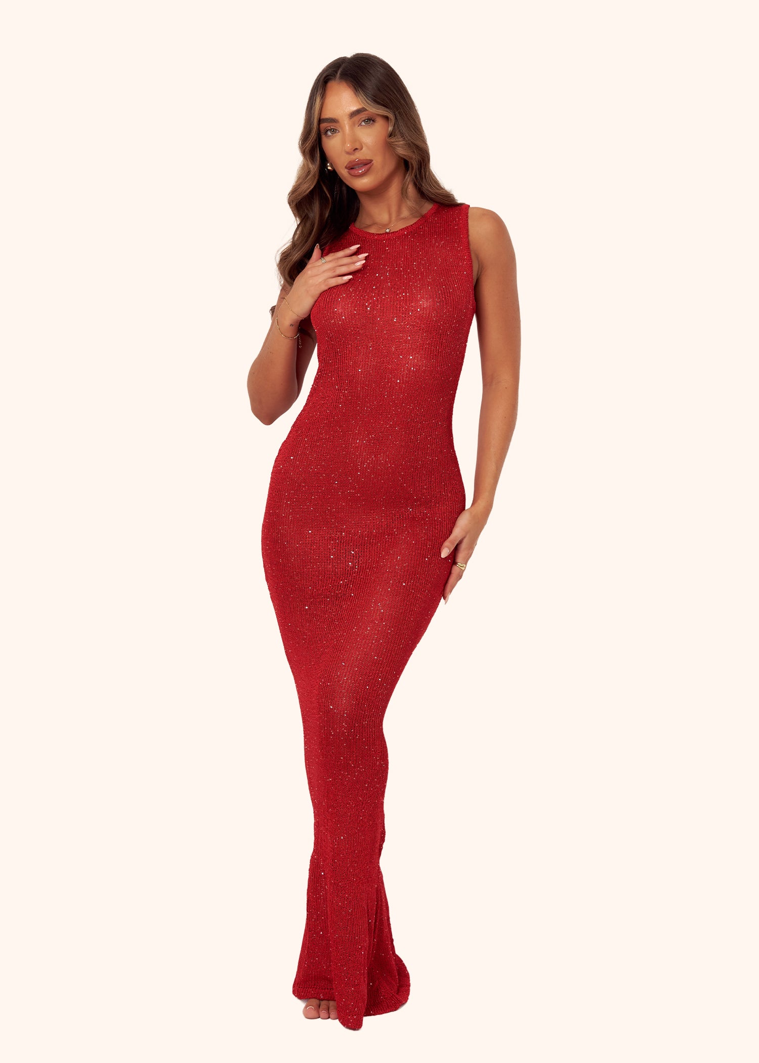 Sparkle Knit Maxi Dress in Red