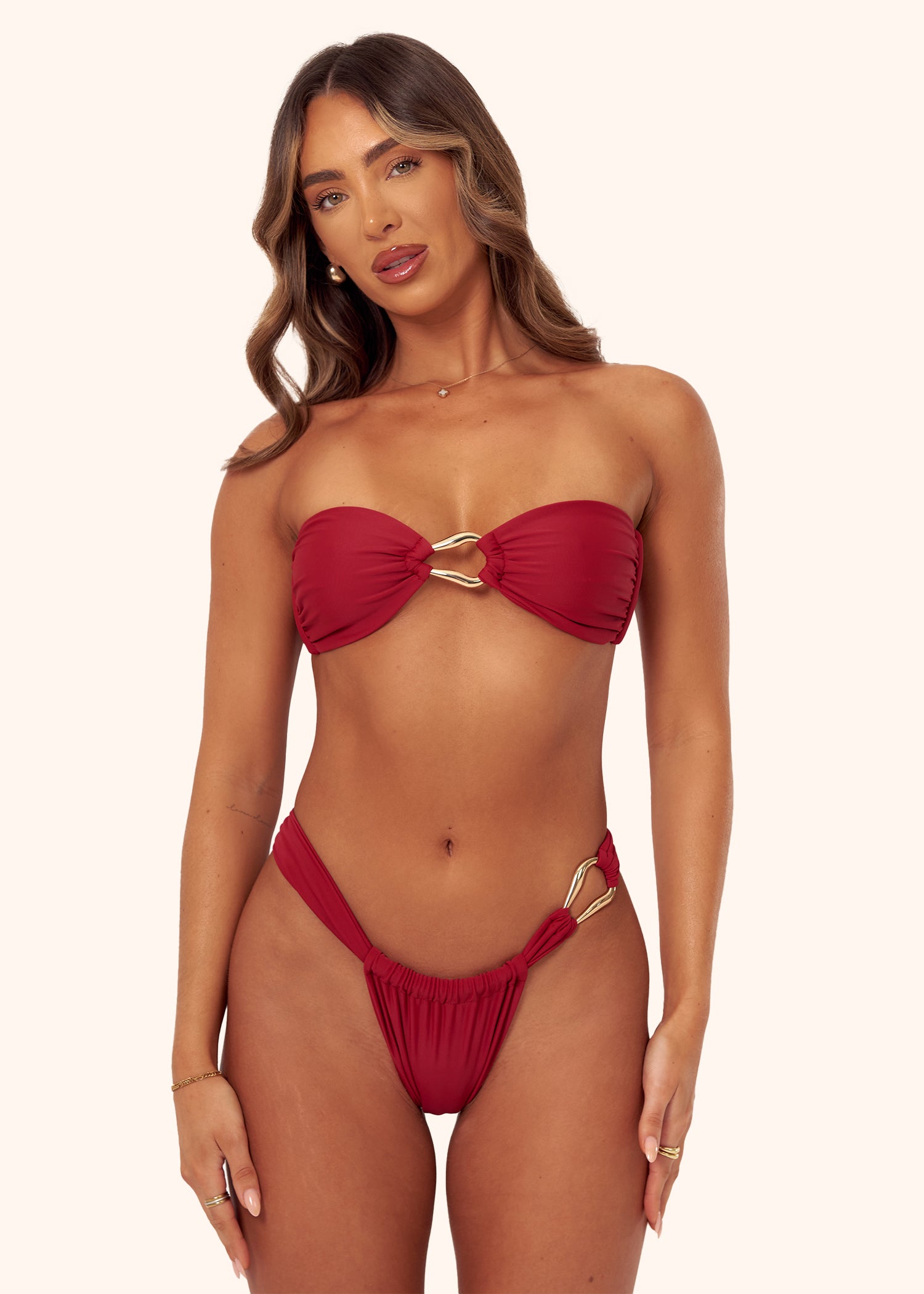 Ring Bandeau Bikini Top in Wine Red