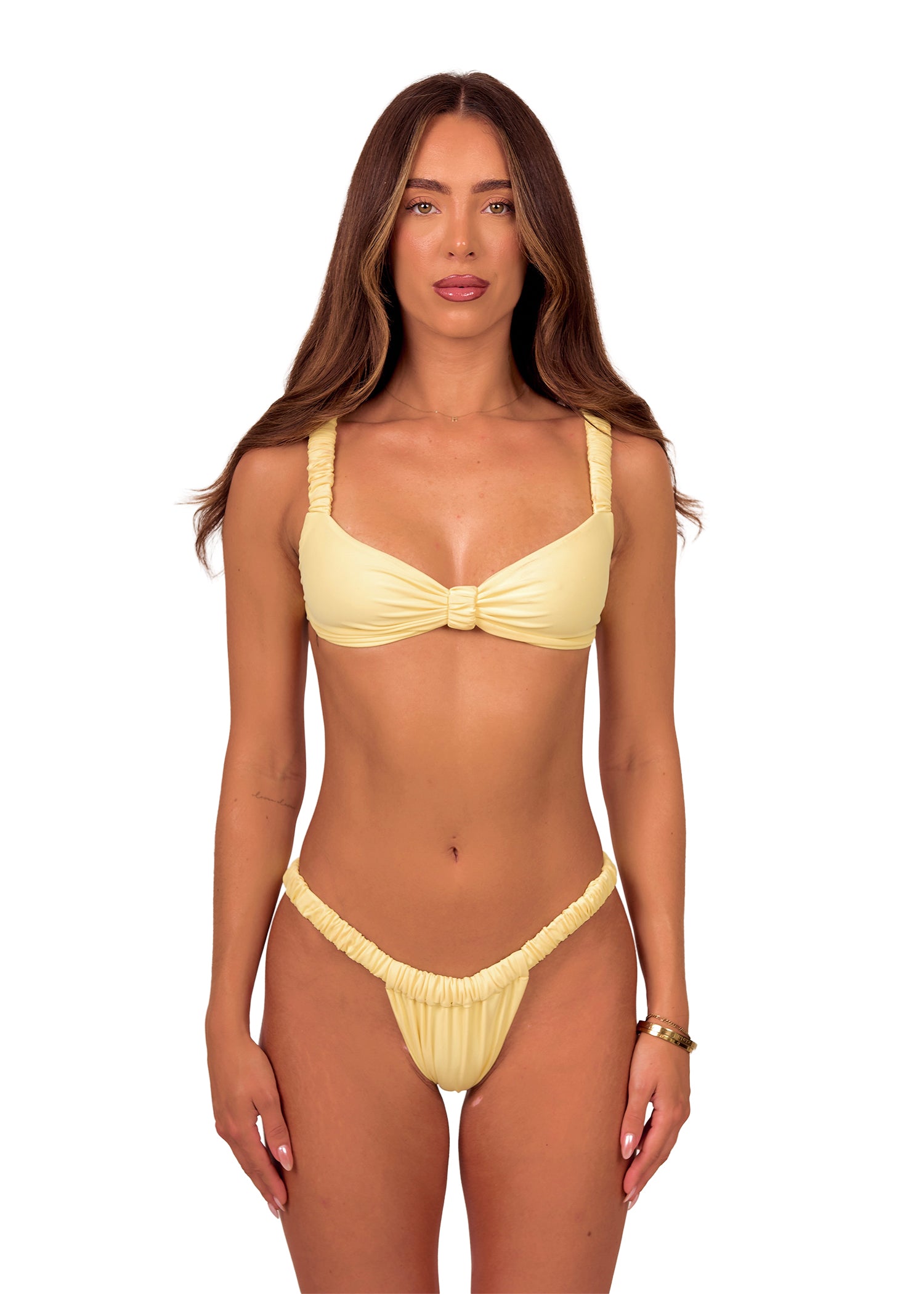 Ruched Bikini Top in Lemon